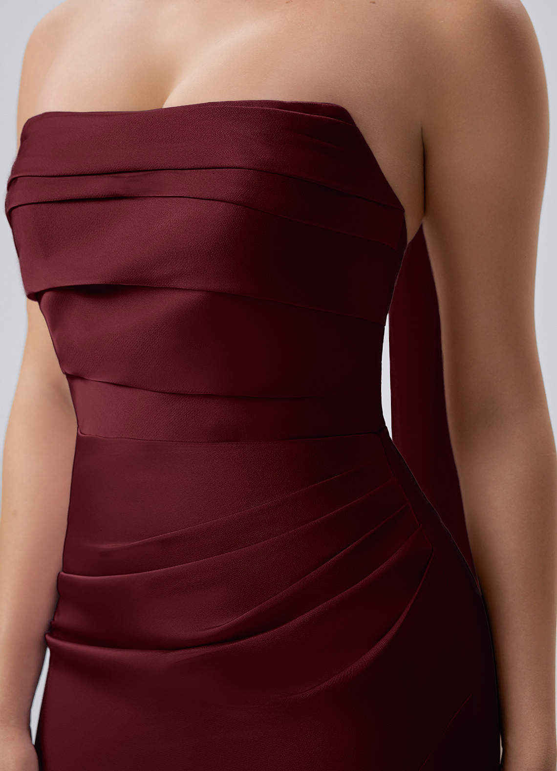Honorine Bodycon Mini Strapless Satin Chiffon Prom Dress in Wine