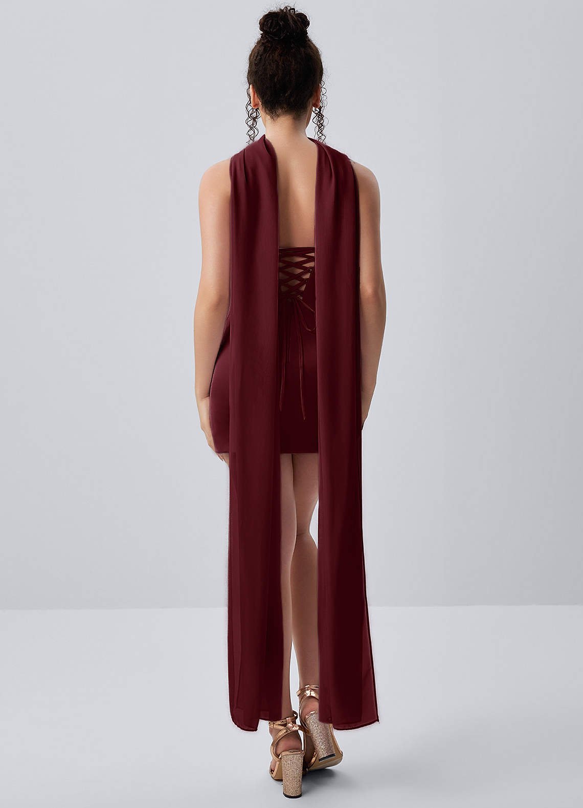 Honorine Bodycon Mini Strapless Satin Chiffon Prom Dress in Wine