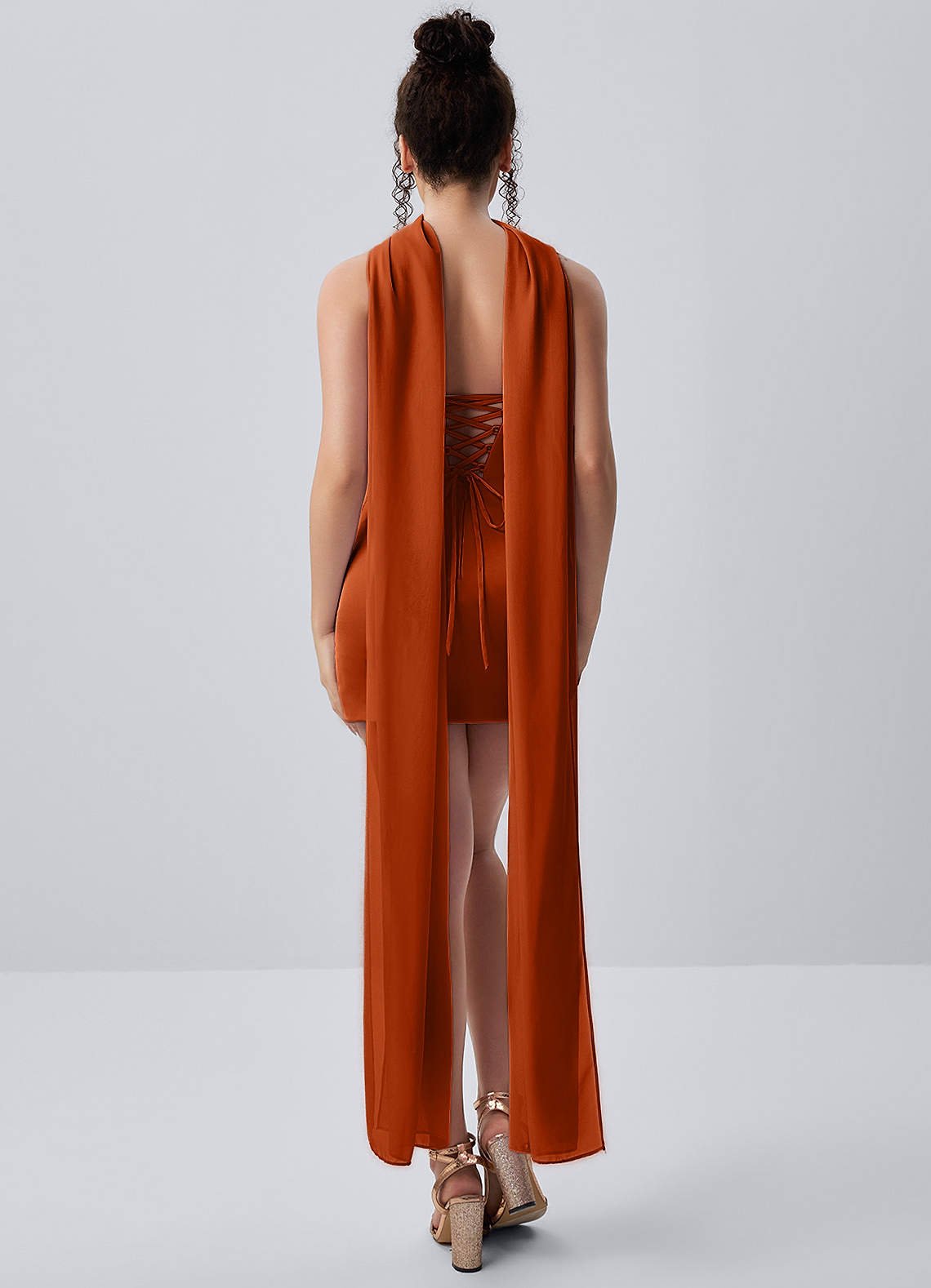 Honorine Bodycon Mini Strapless Satin Chiffon Prom Dress in Rust