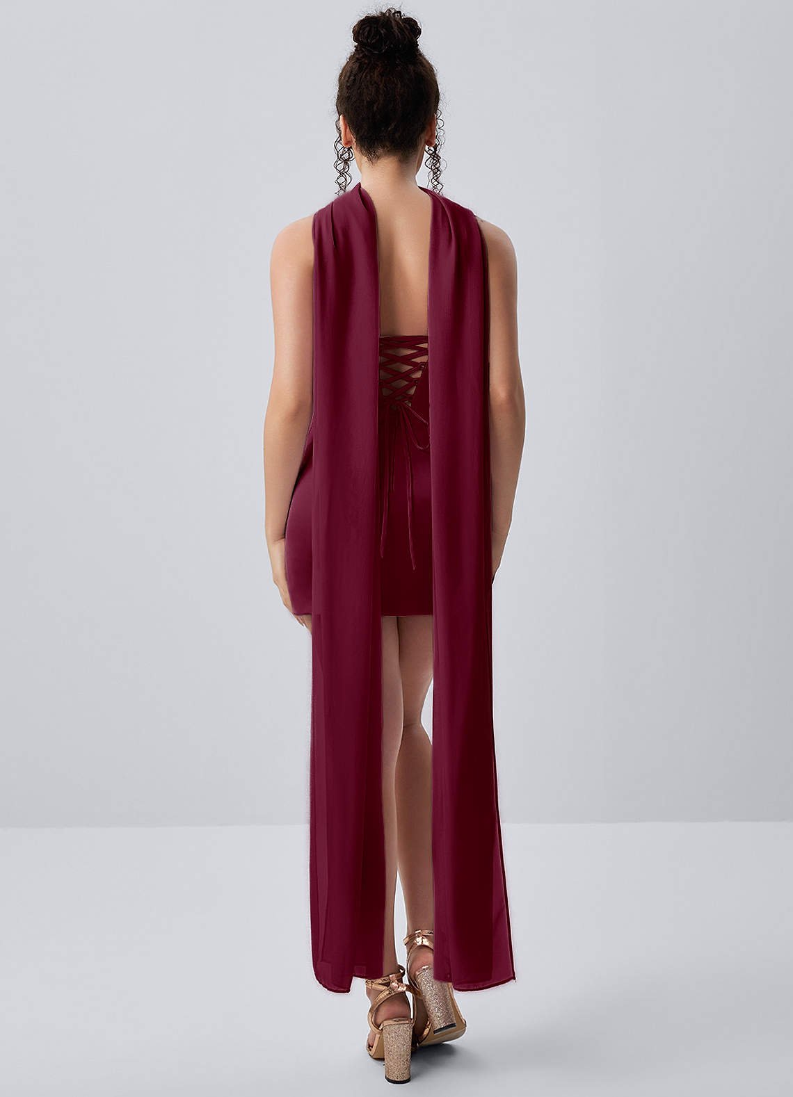 Honorine Bodycon Mini Strapless Satin Chiffon Prom Dress in Mulberry