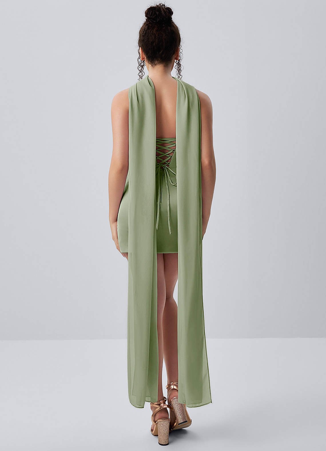 Honorine Bodycon Mini Strapless Satin Chiffon Prom Dress in Light Green
