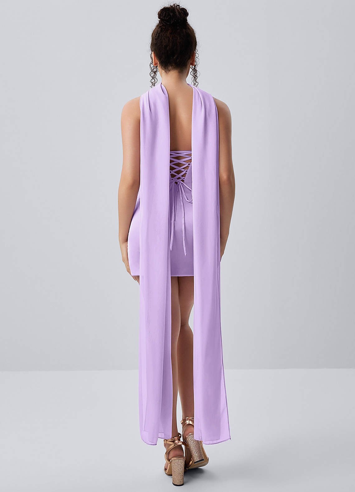Honorine Bodycon Mini Strapless Satin Chiffon Prom Dress in Lilac