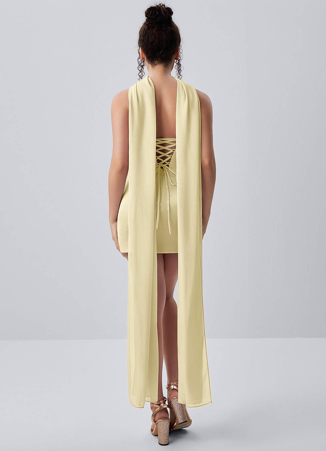 Honorine Bodycon Mini Strapless Satin Chiffon Prom Dress in Butter Yellow