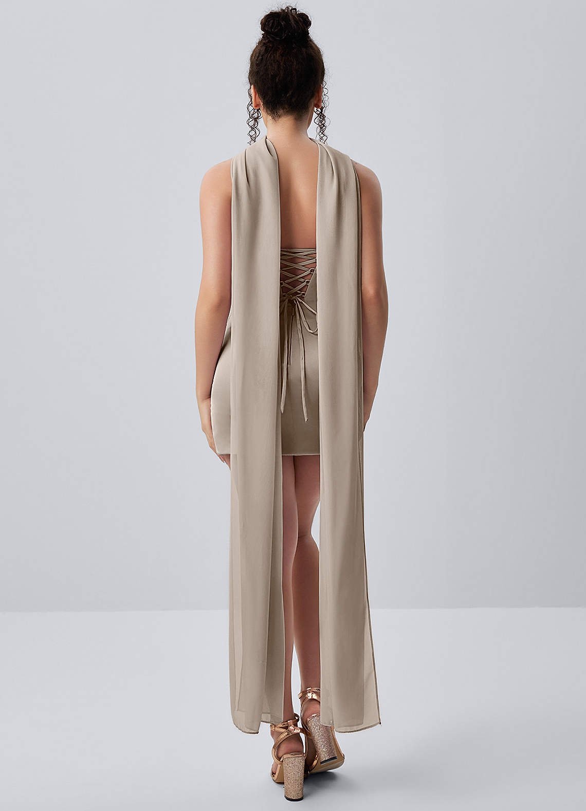 Honorine Bodycon Mini Strapless Satin Chiffon Prom Dress in Vanilla