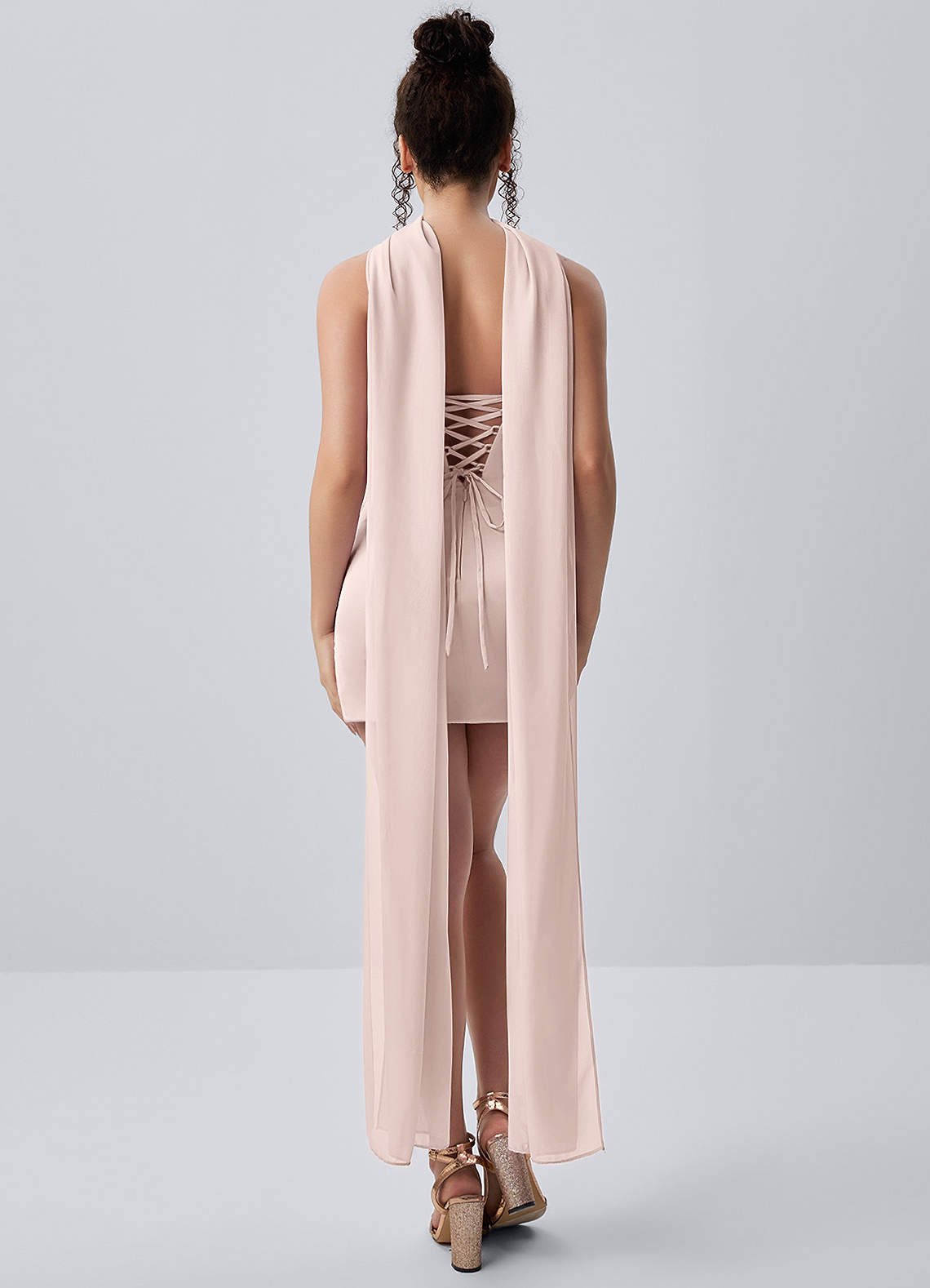 Honorine Bodycon Mini Strapless Satin Chiffon Prom Dress in Blushing Pink