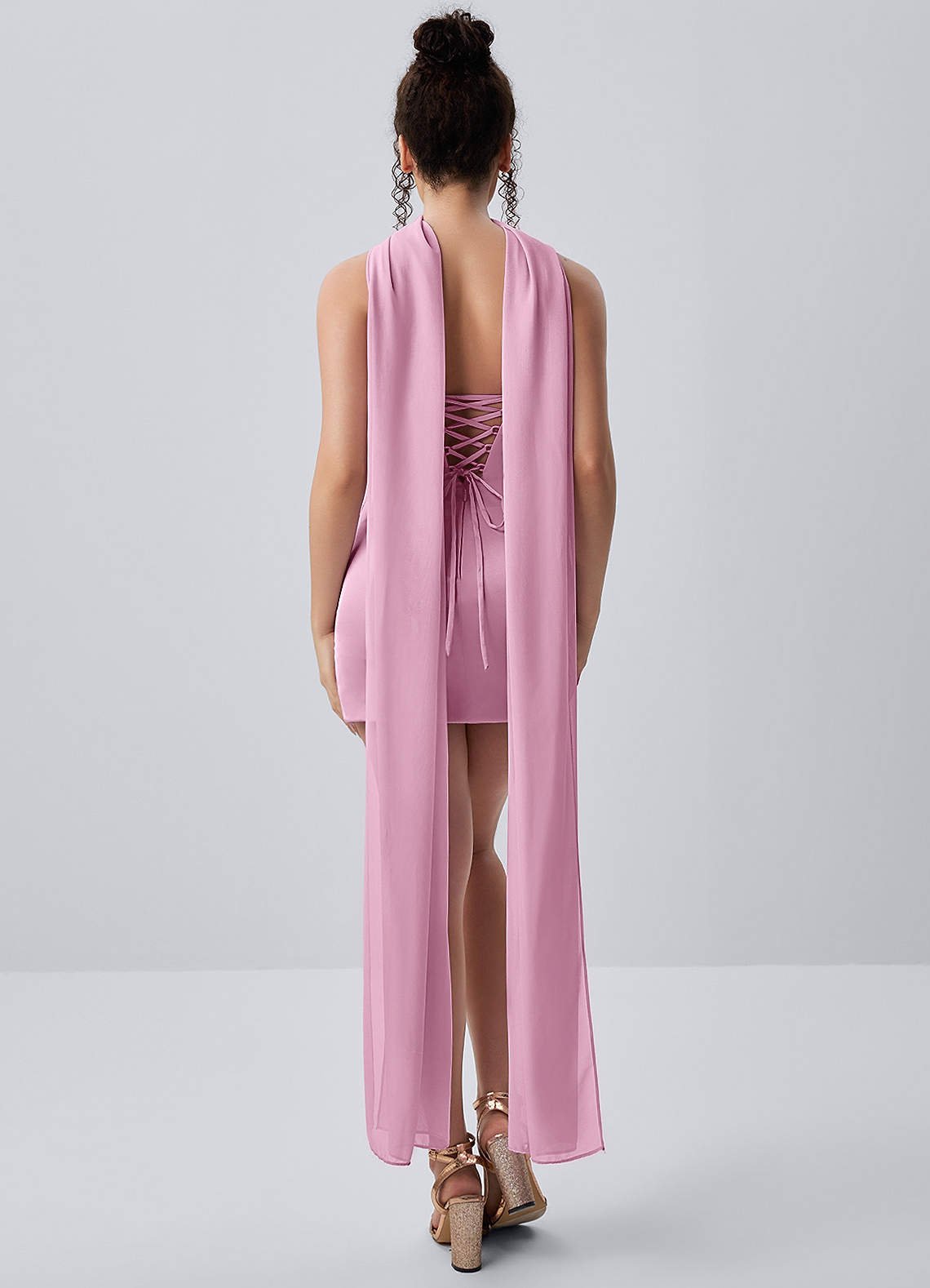 Honorine Bodycon Mini Strapless Satin Chiffon Prom Dress in candy pink