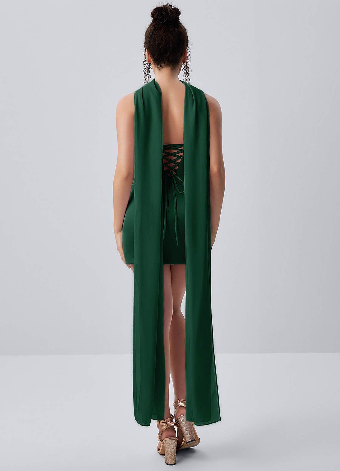 Honorine Bodycon Mini Strapless Satin Chiffon Prom Dress in Hunter Green