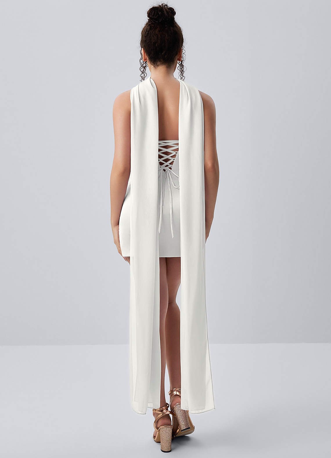 Honorine Bodycon Mini Strapless Satin Chiffon Prom Dress in White