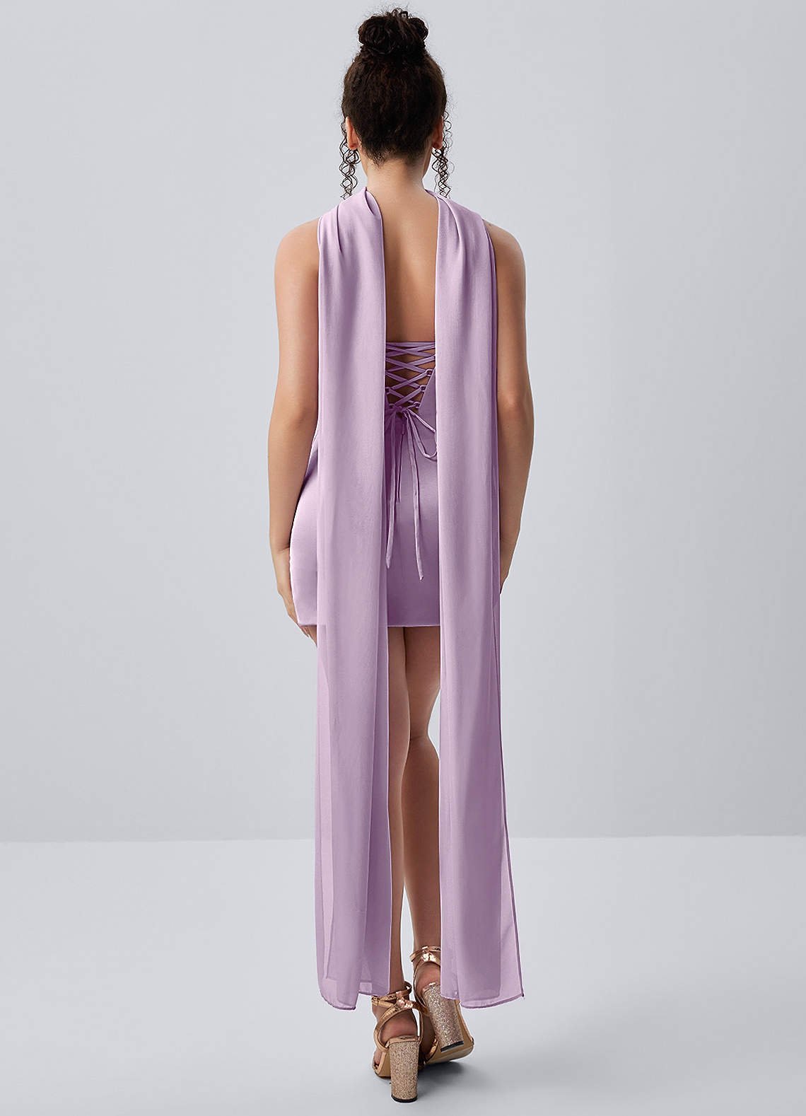 Honorine Bodycon Mini Strapless Satin Chiffon Prom Dress in Frosted Lilac