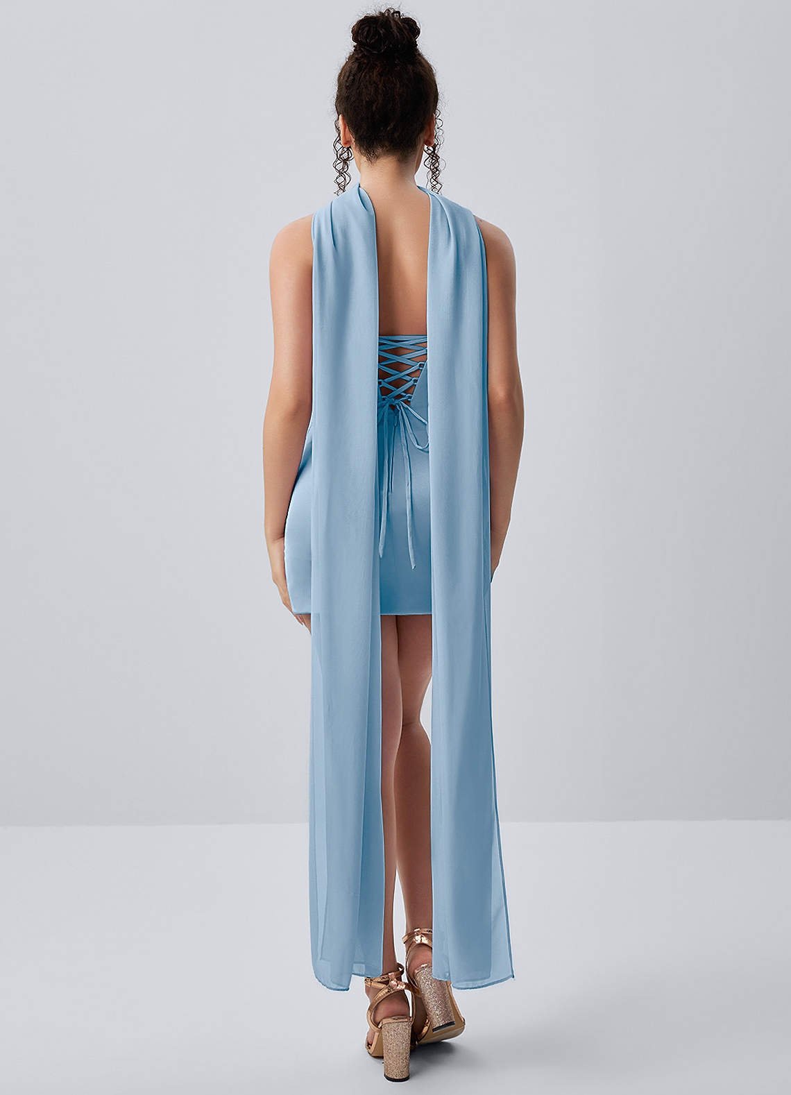 Honorine Bodycon Mini Strapless Satin Chiffon Prom Dress in Haze blue
