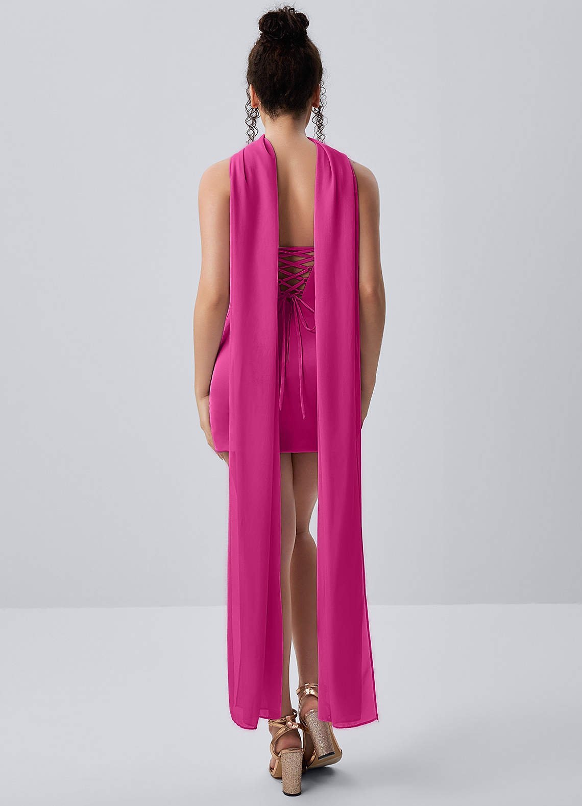 Honorine Bodycon Mini Strapless Satin Chiffon Prom Dress in Hot Pink