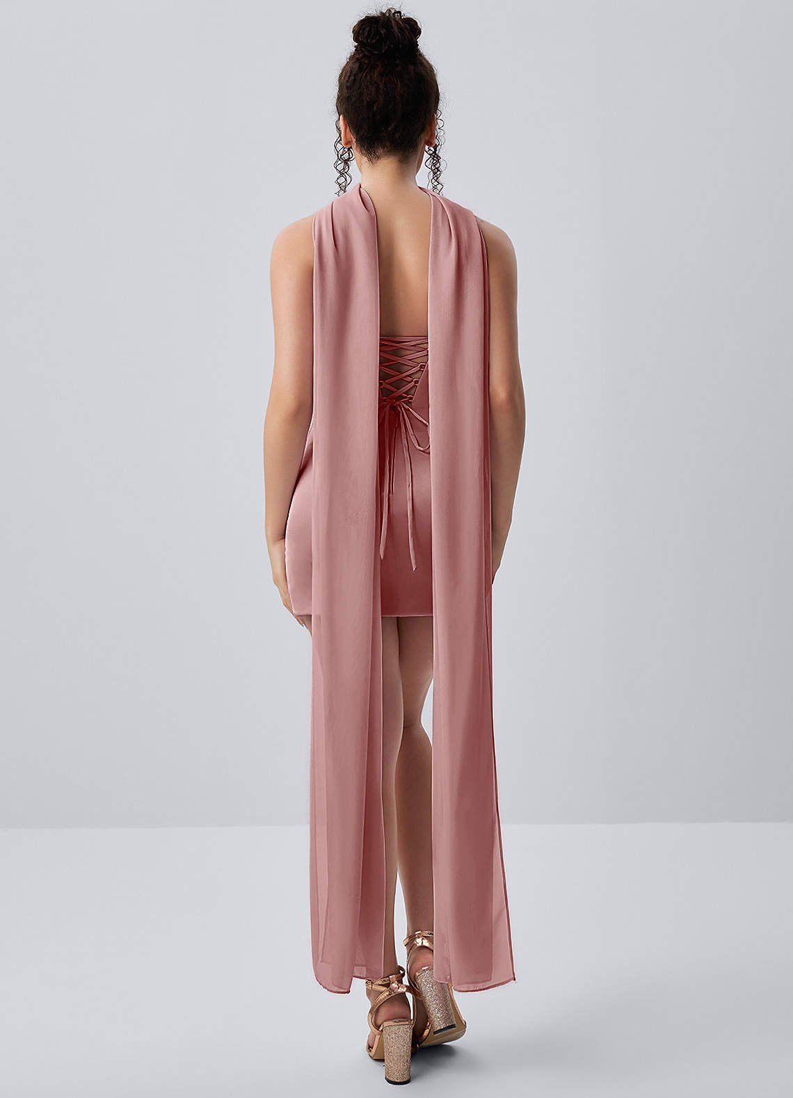 Honorine Bodycon Mini Strapless Satin Chiffon Prom Dress in Dusty Rose
