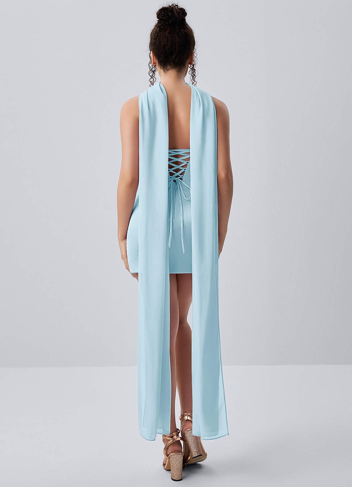 Honorine Bodycon Mini Strapless Satin Chiffon Prom Dress in Sky Blue