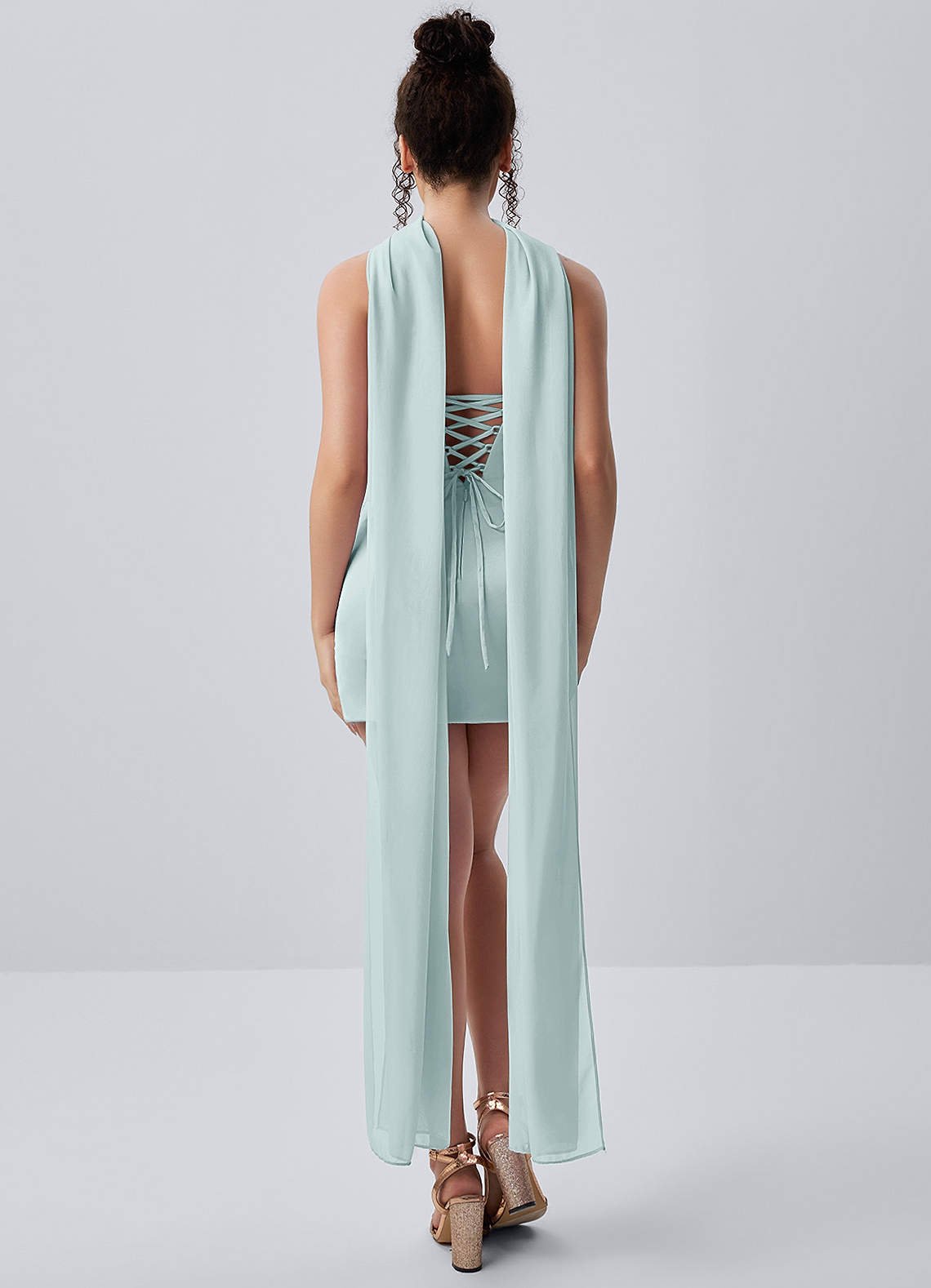 Honorine Bodycon Mini Strapless Satin Chiffon Prom Dress in Mist