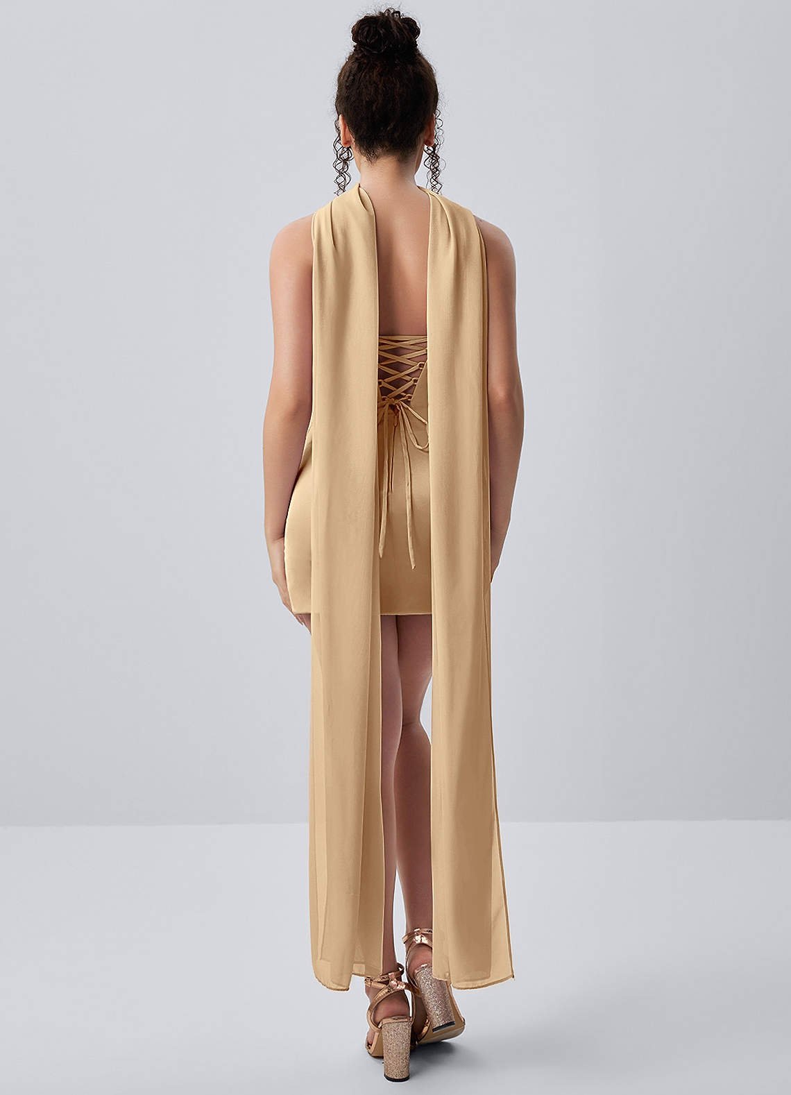 Honorine Bodycon Mini Strapless Satin Chiffon Prom Dress in Champagne