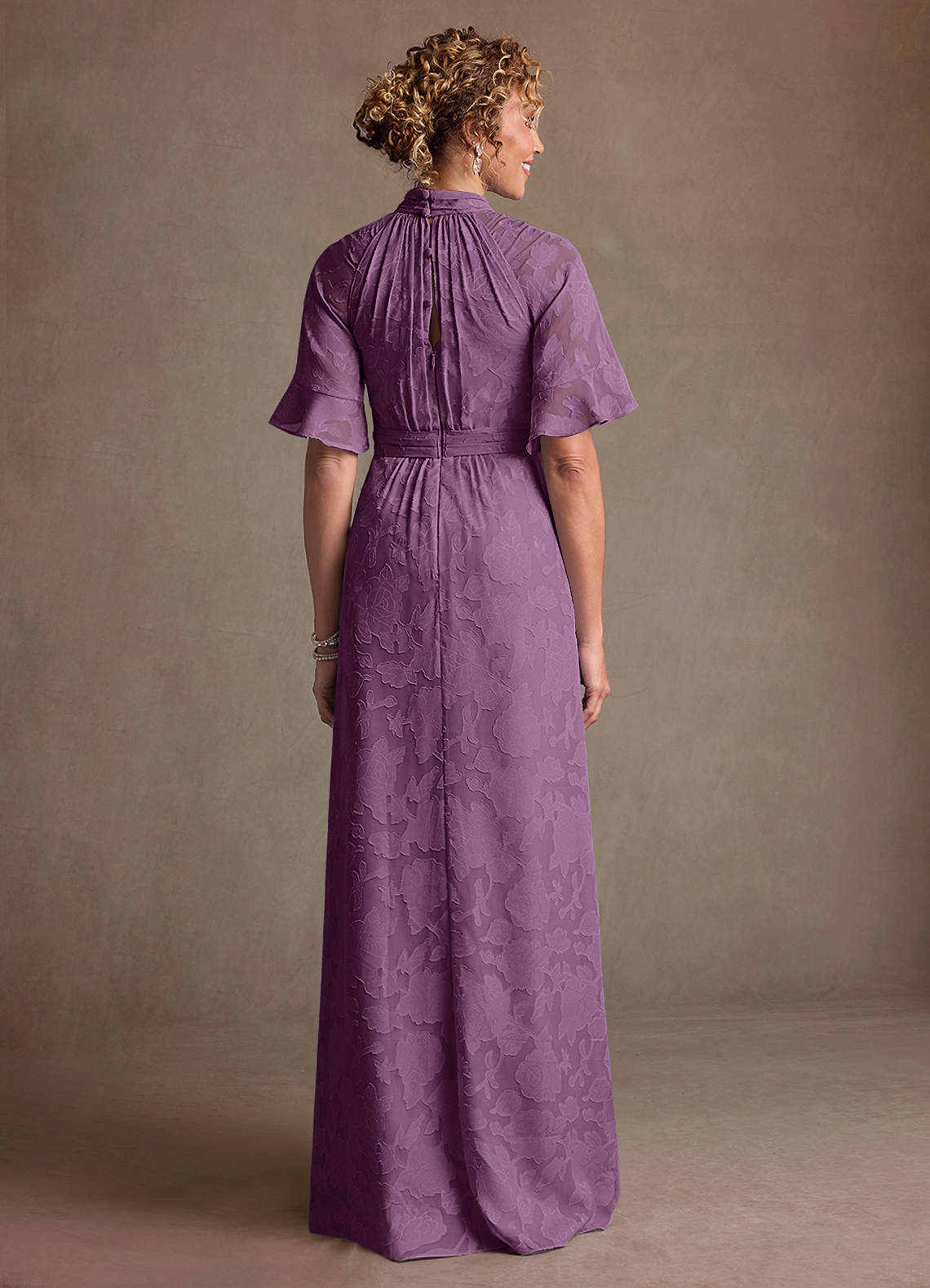 Hypatia Sheath High-Neck Floral Burnout Mother of the Bride Dress in Wisteria