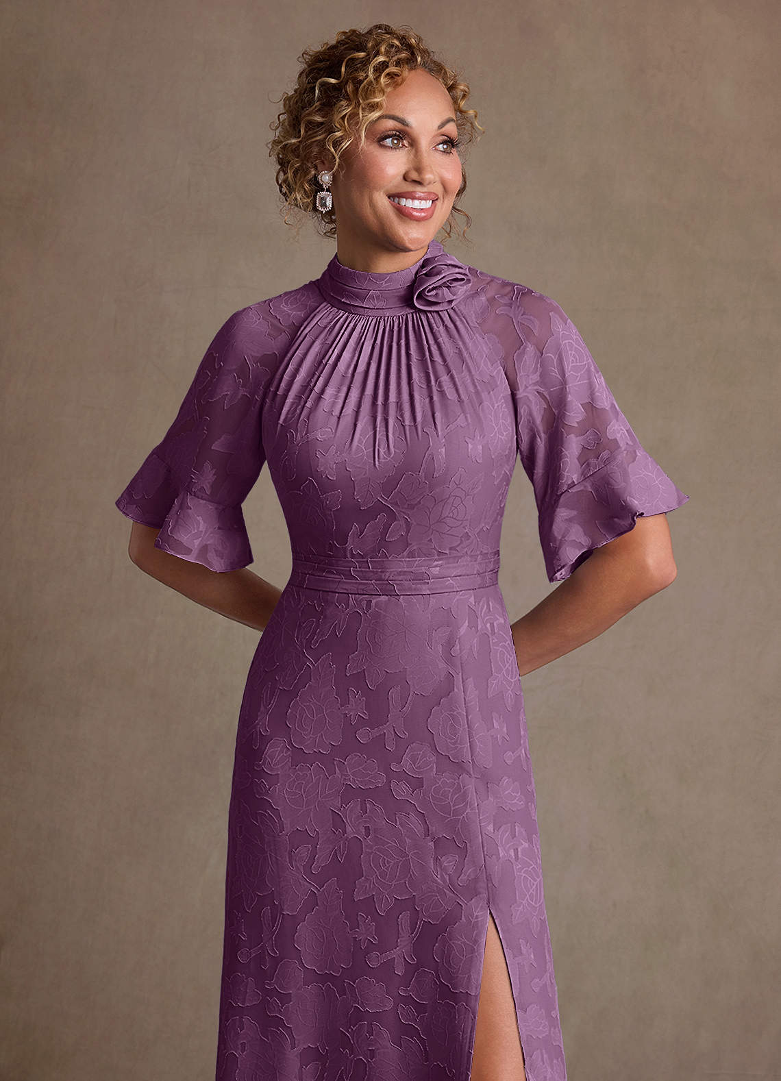 Hypatia Sheath High-Neck Floral Burnout Mother of the Bride Dress