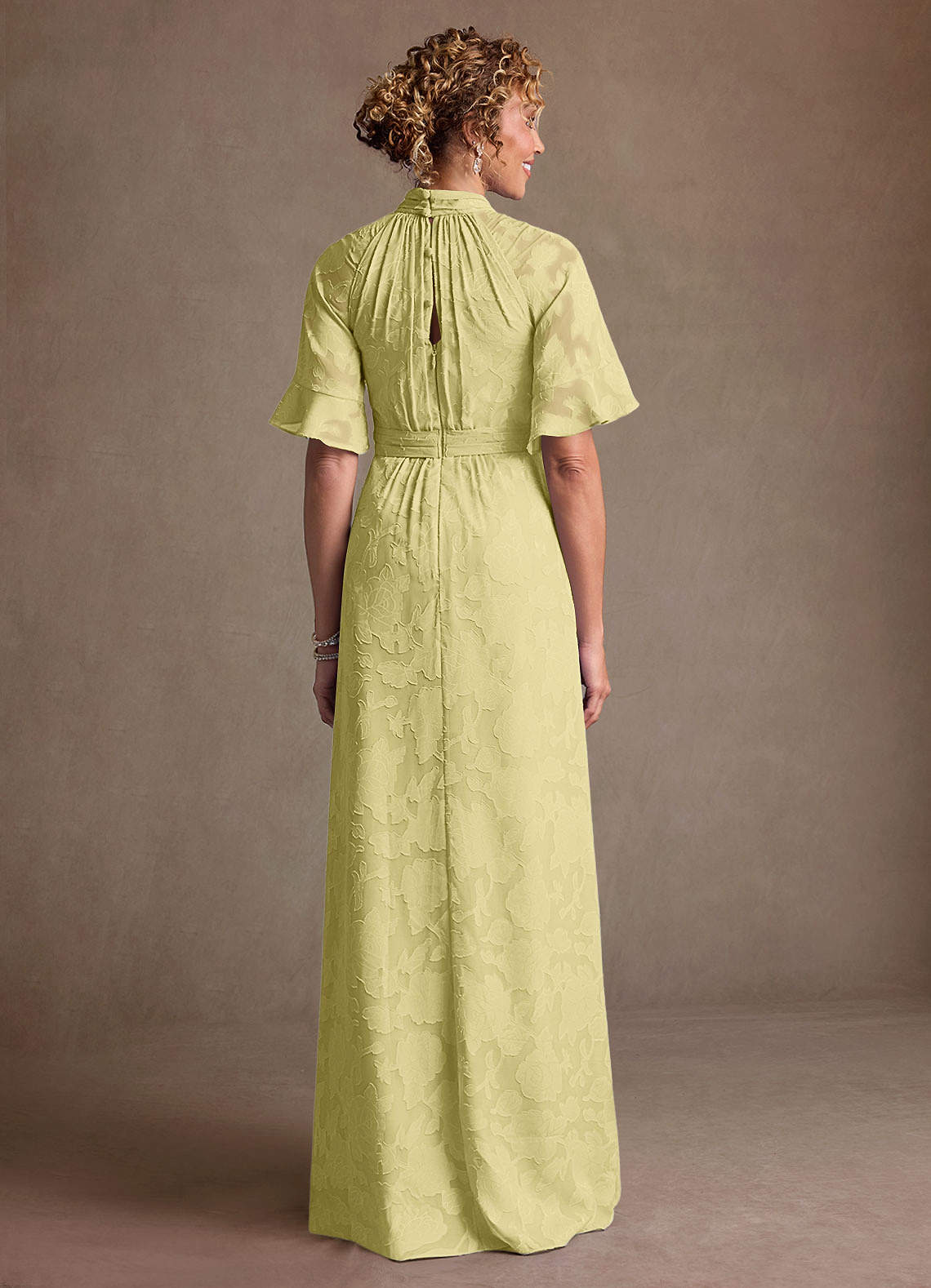Hypatia Sheath High-Neck Floral Burnout Mother of the Bride Dress in Lemon Sorbet