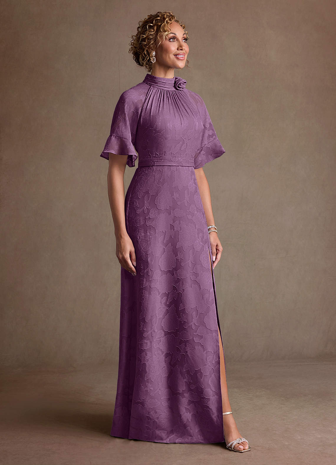 Hypatia Sheath High-Neck Floral Burnout Mother of the Bride Dress in Wisteria