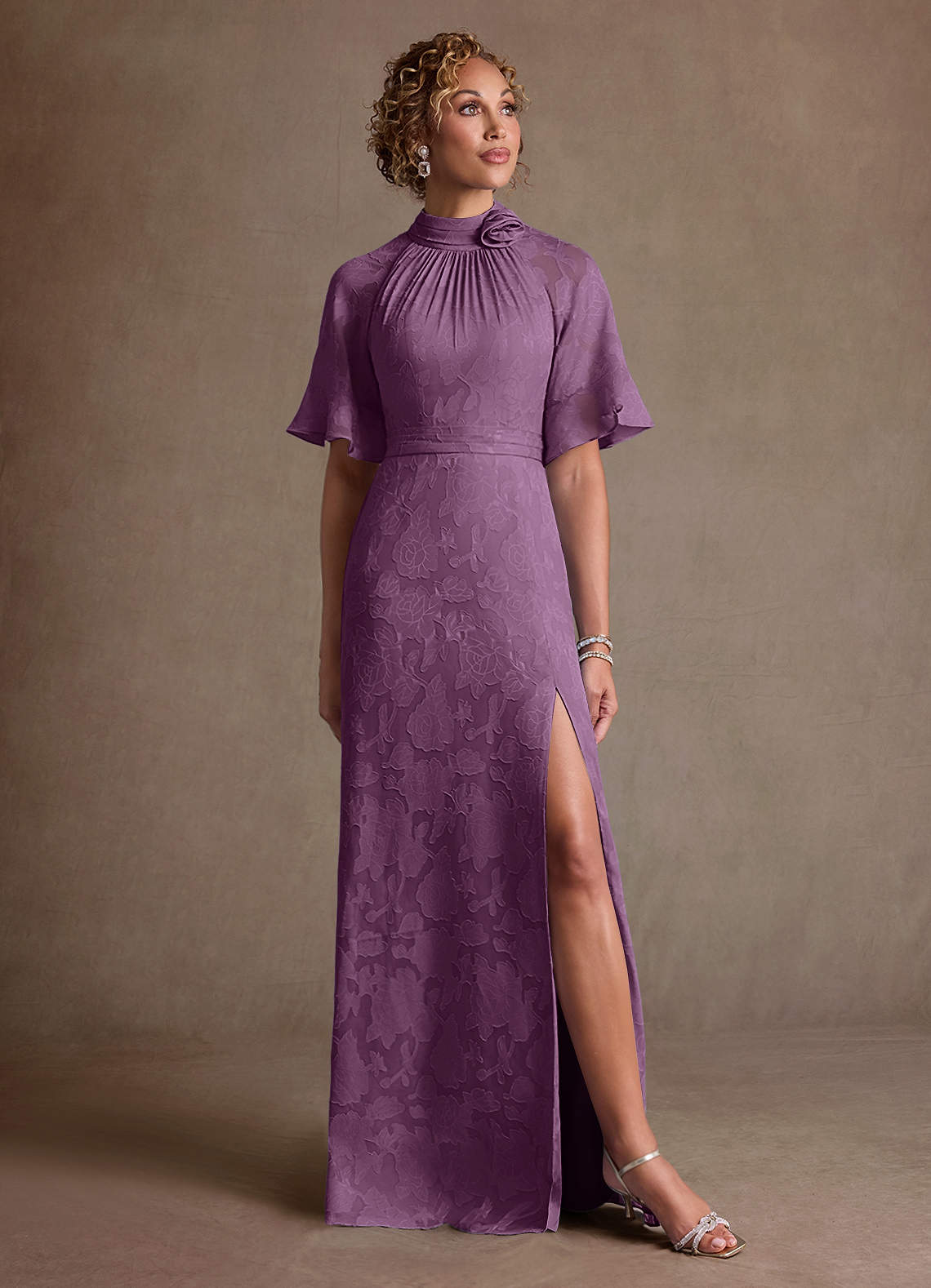 Hypatia Sheath High-Neck Floral Burnout Mother of the Bride Dress