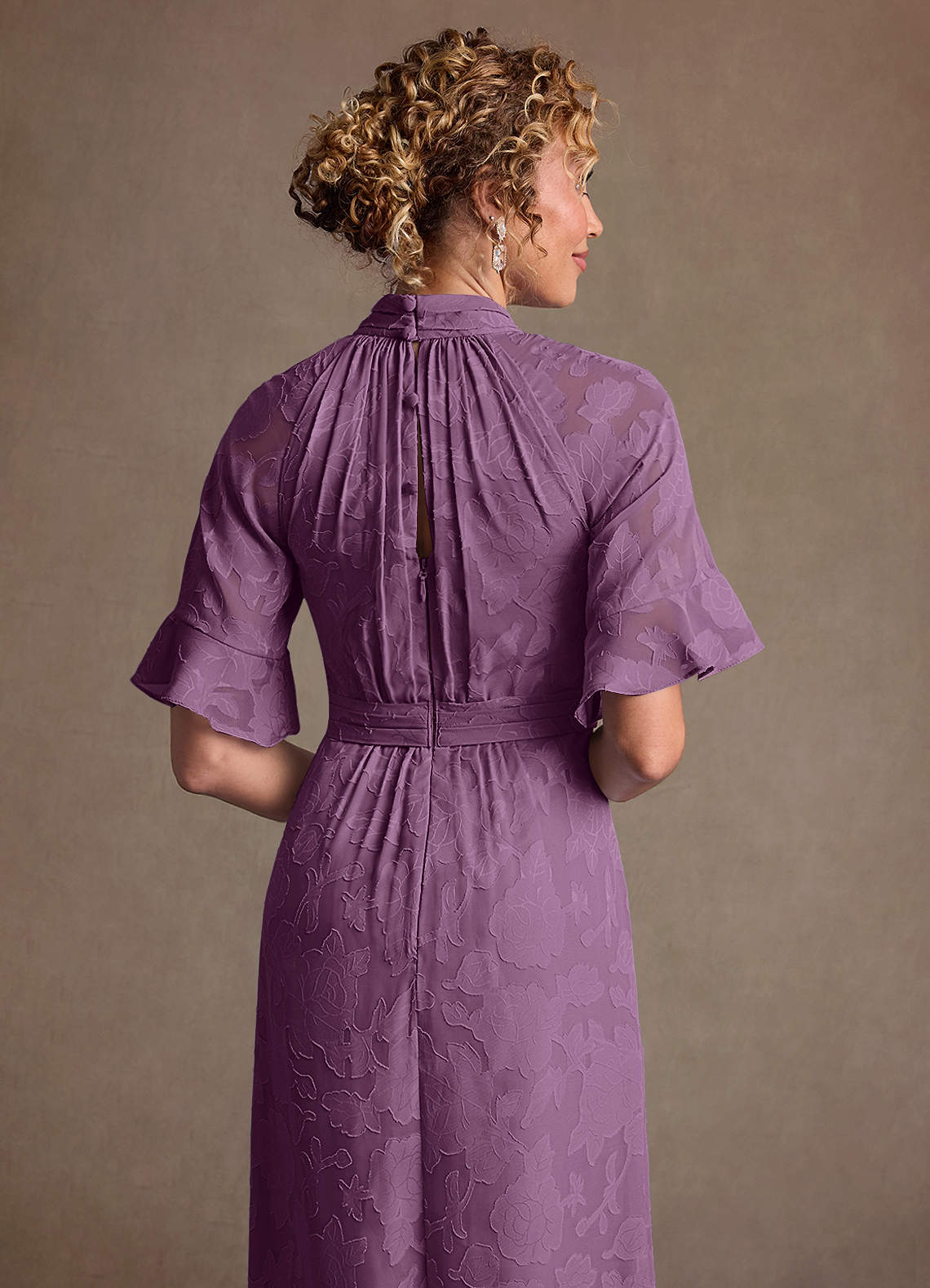 Hypatia Sheath High-Neck Floral Burnout Mother of the Bride Dress