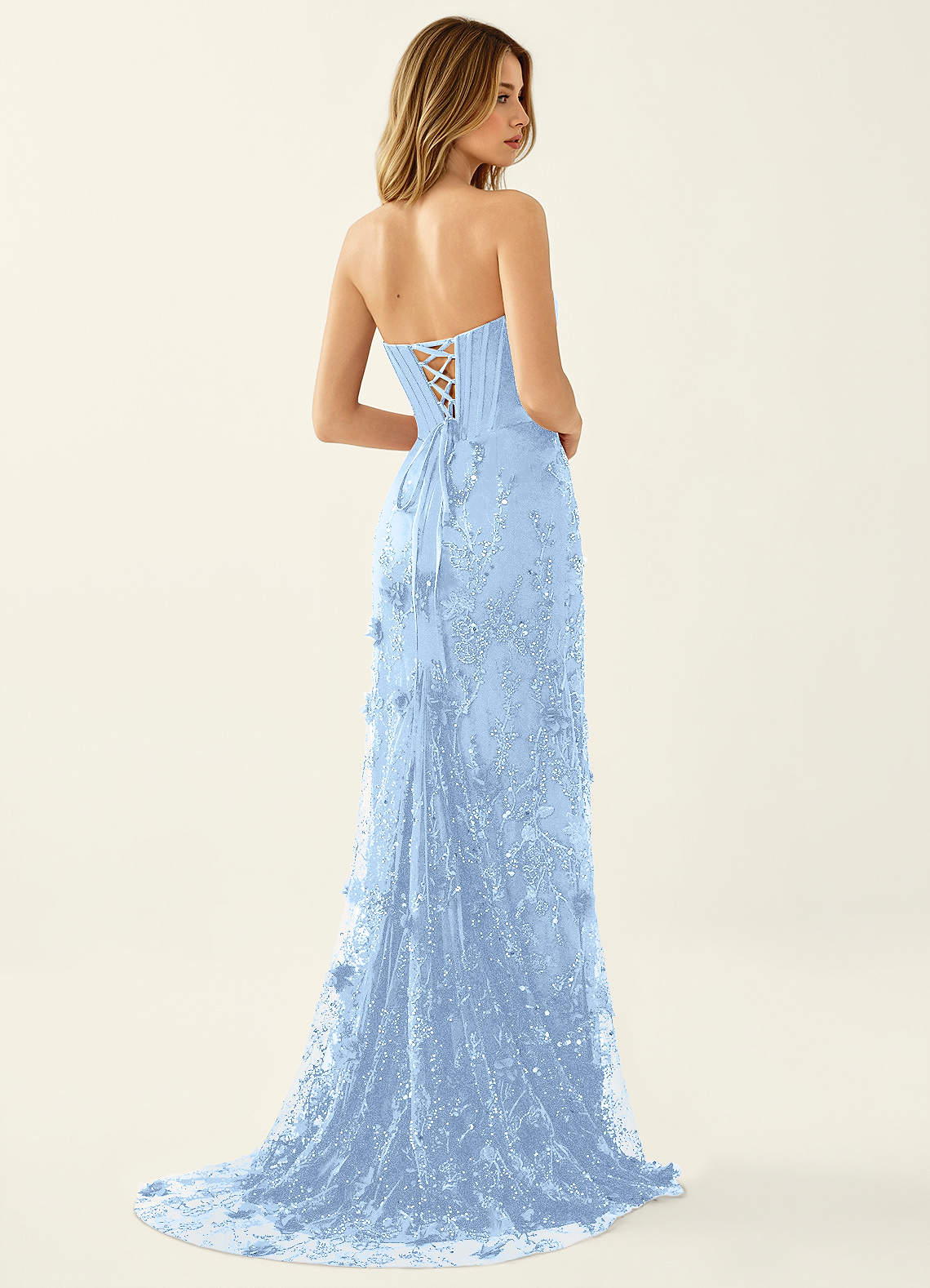 Iliana Mermaid Strapless Satin Prom Dress in Sky Blue
