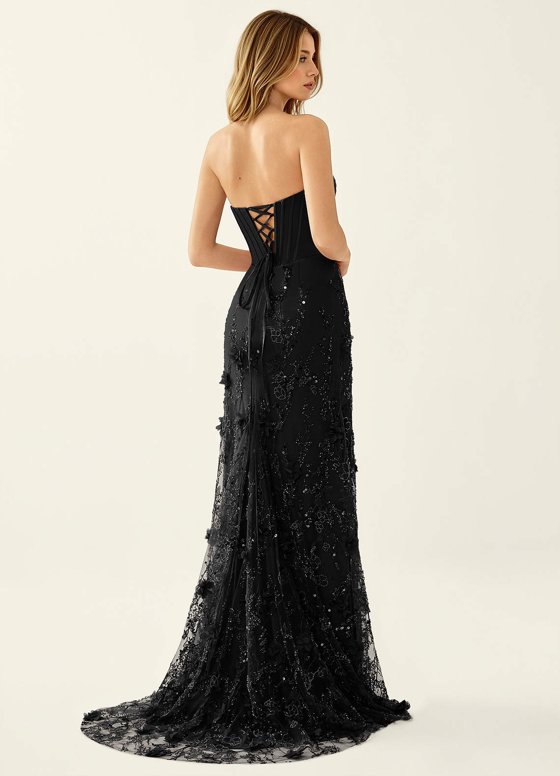 Iliana Mermaid Strapless Satin Prom Dress in Black