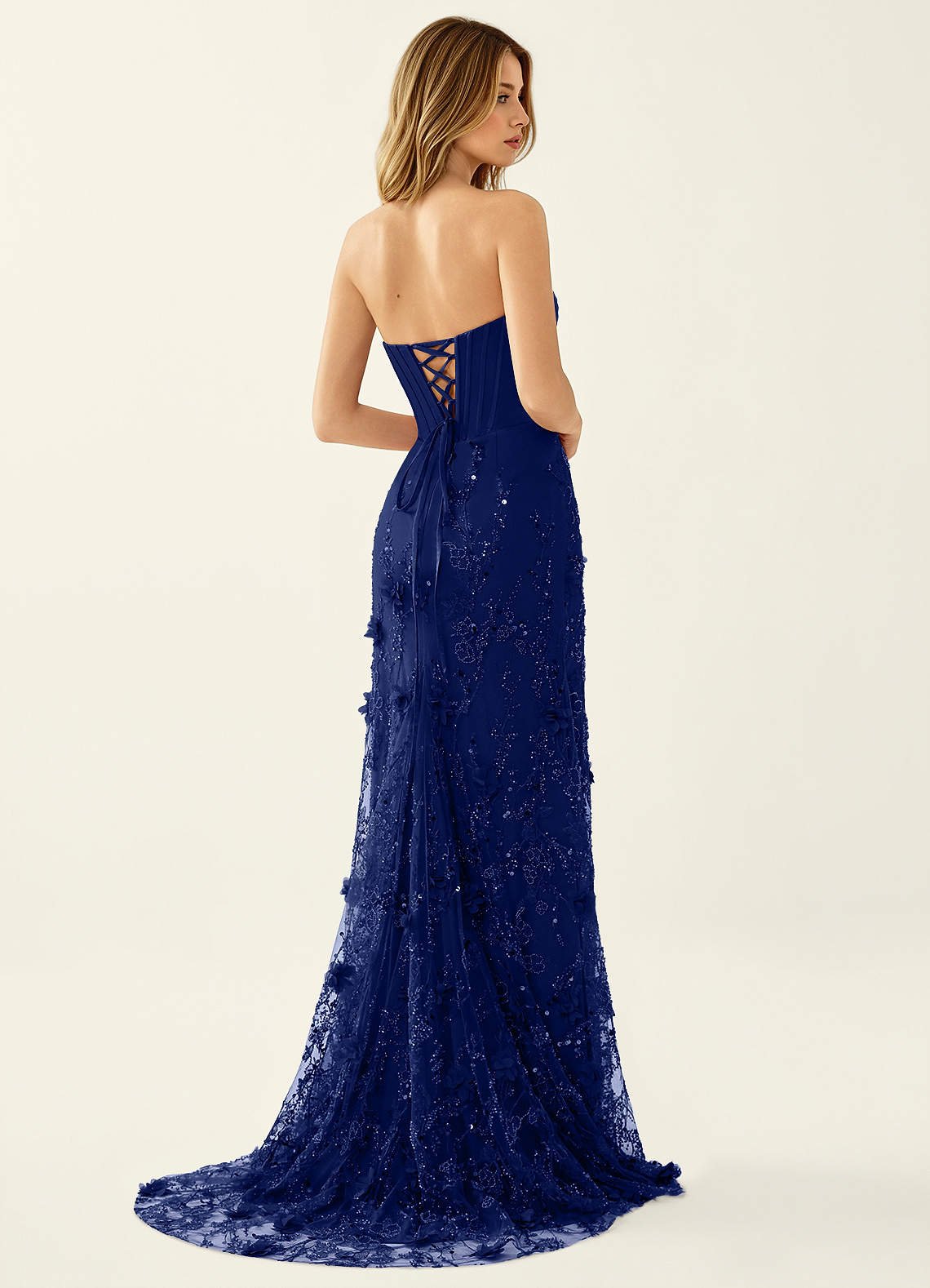 Iliana Mermaid Strapless Satin Prom Dress in Navy Blue