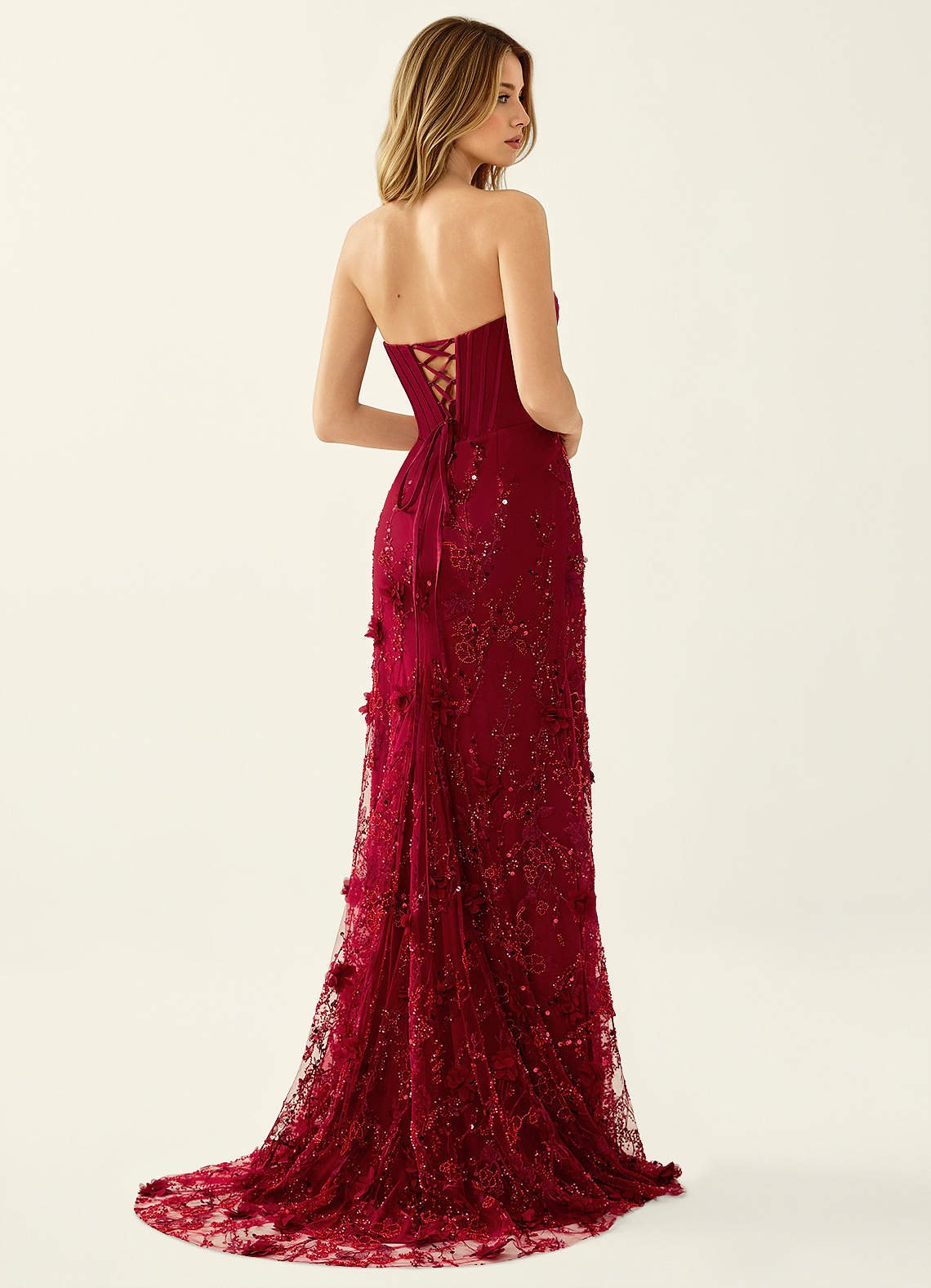Iliana Mermaid Strapless Satin Prom Dress in Burgundy