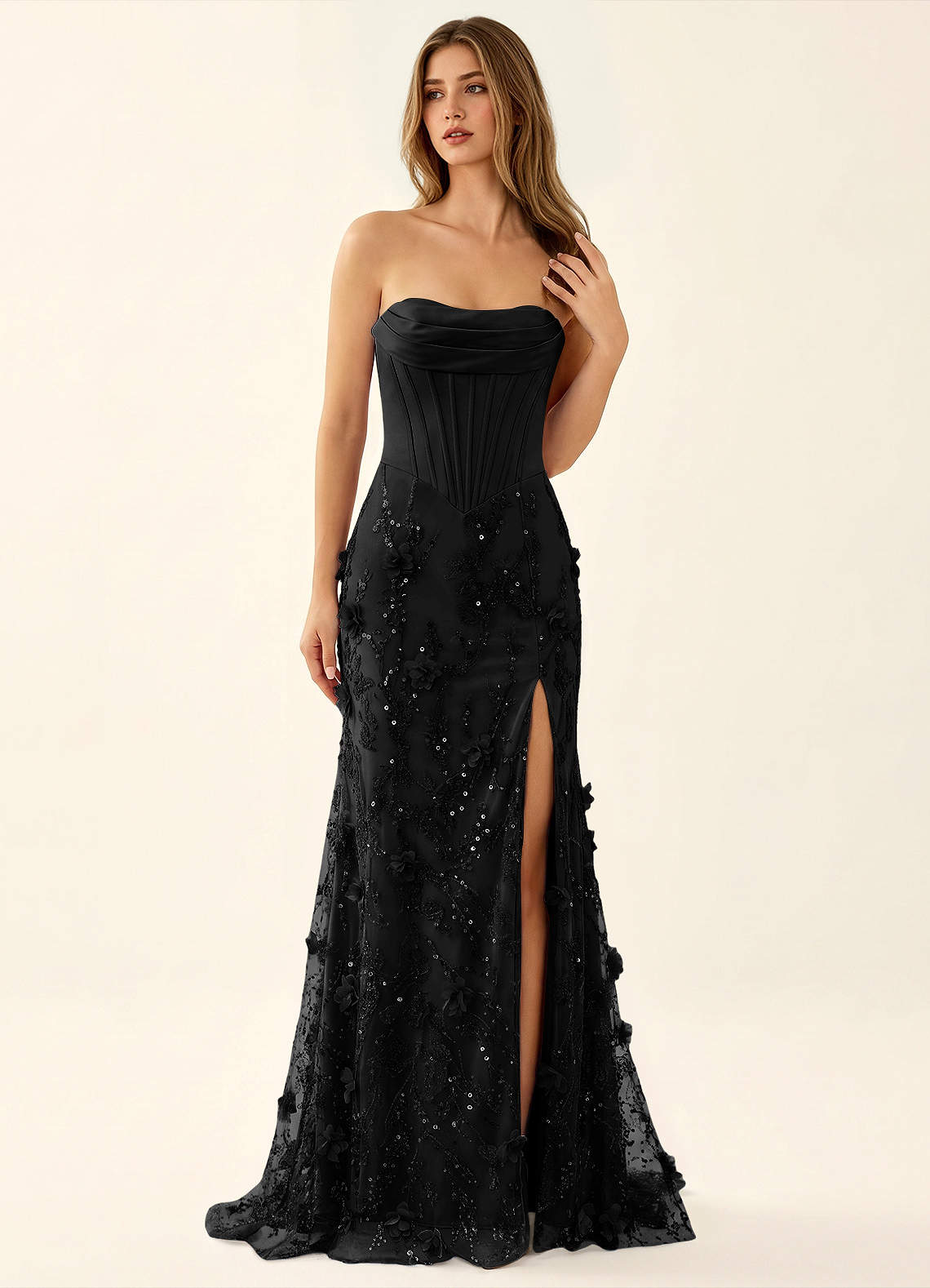Iliana Mermaid Strapless Satin Prom Dress in Black