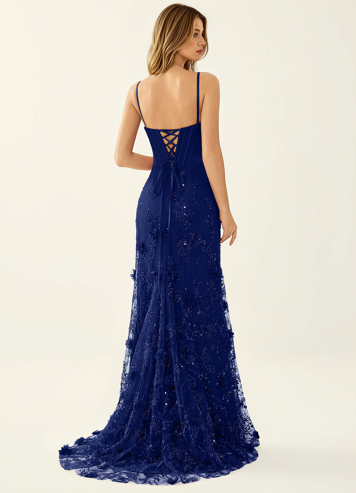 Iliana Mermaid Strapless Satin Prom Dress in Navy Blue