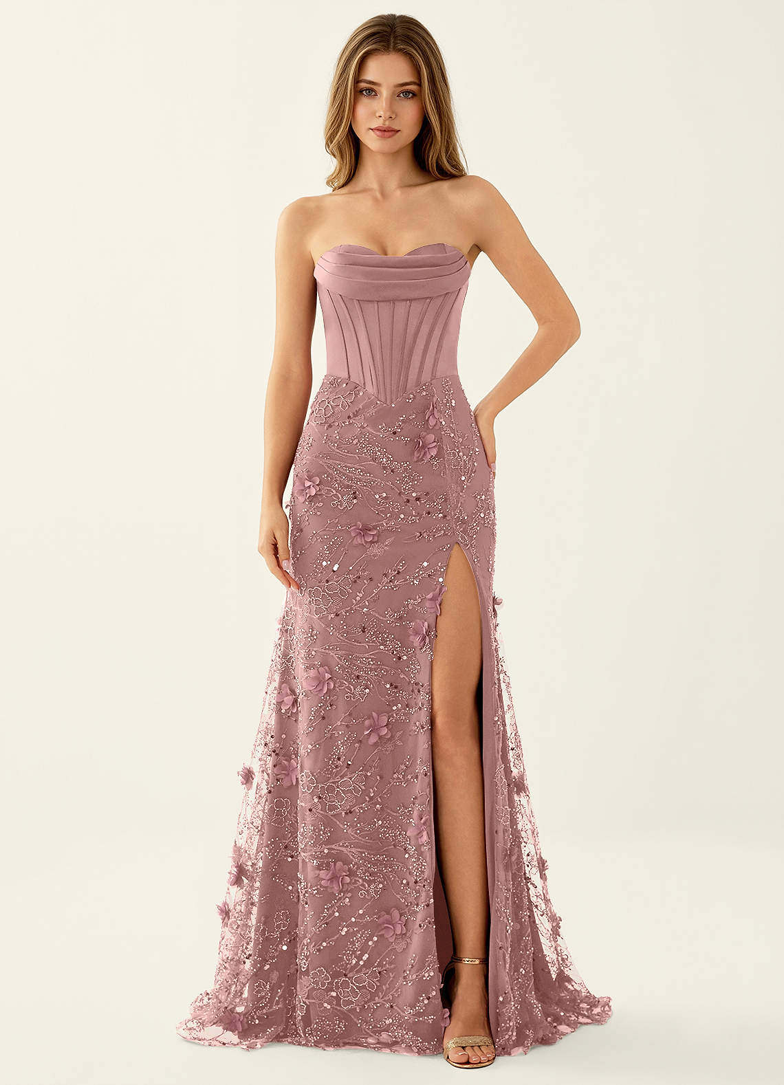 Iliana Mermaid Strapless Satin Prom Dress in Light Pink