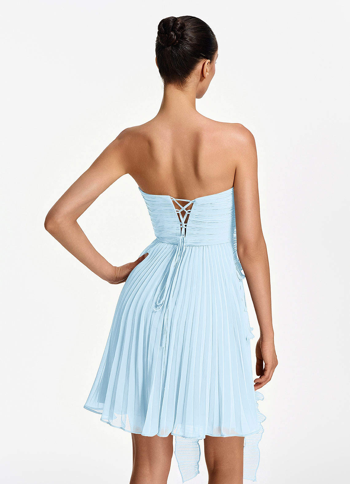 Ilona A-Line Mini Strapless Pleated Chiffon Prom Dress in Sky Blue