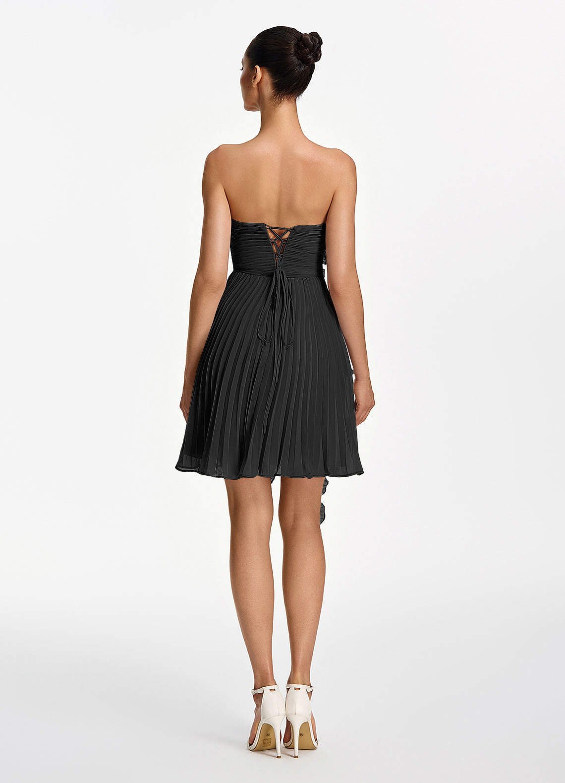 Ilona A-Line Mini Strapless Pleated Chiffon Prom Dress in black