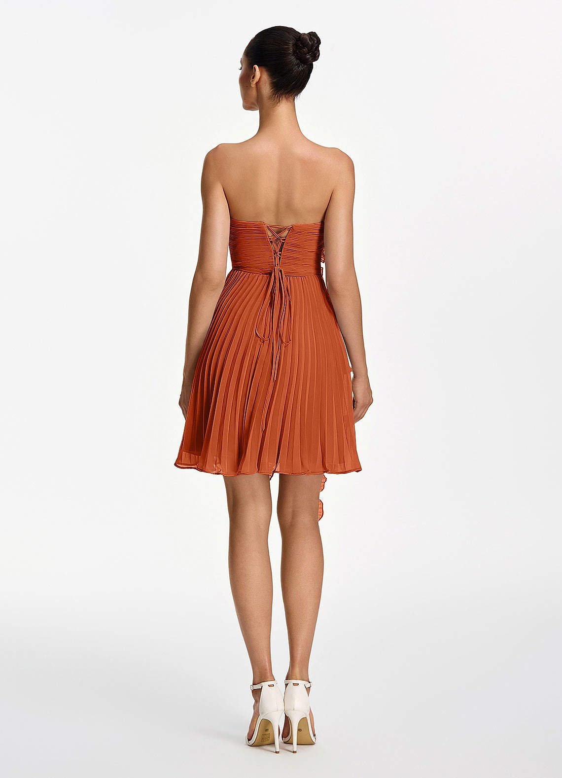 Ilona A-Line Mini Strapless Pleated Chiffon Prom Dress in Burnt Orange