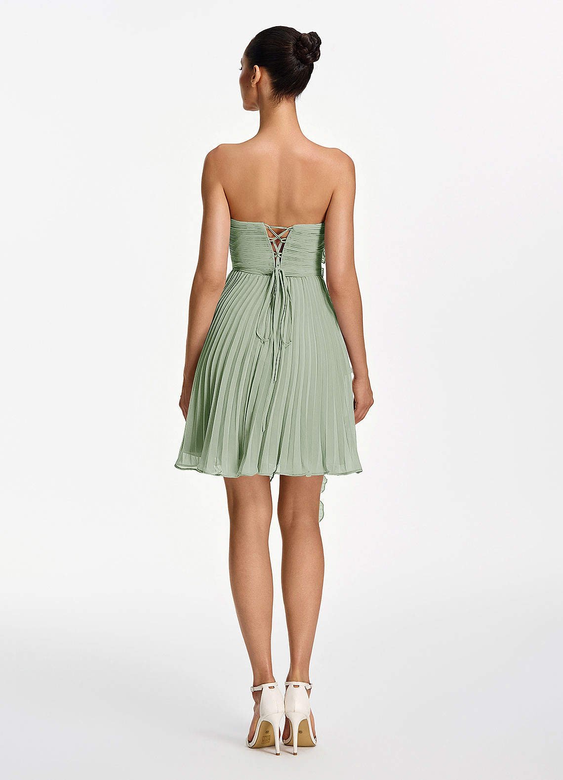 Ilona A-Line Mini Strapless Pleated Chiffon Prom Dress in Dusty Sage