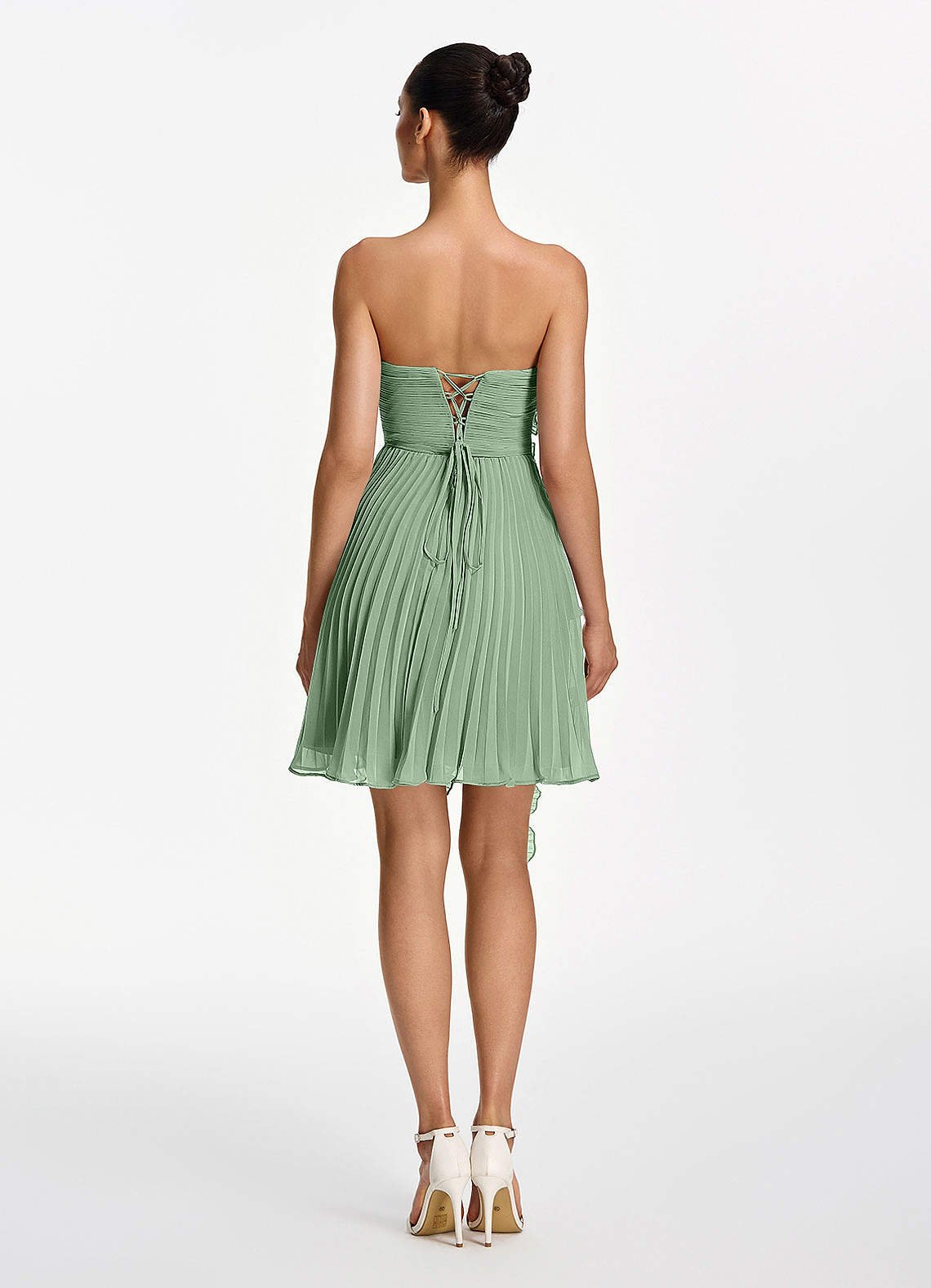 Ilona A-Line Mini Strapless Pleated Chiffon Prom Dress in matcha