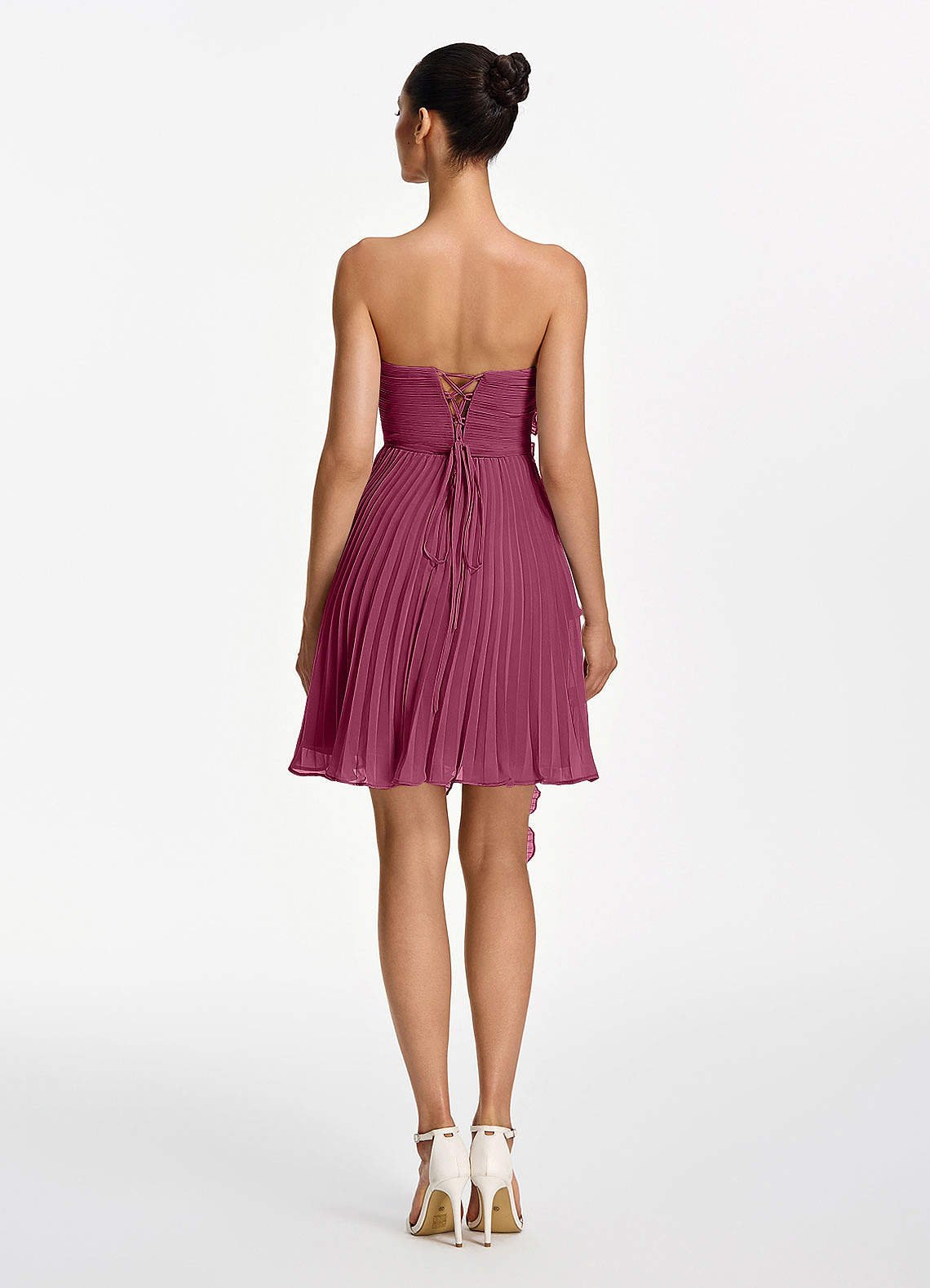 Ilona A-Line Mini Strapless Pleated Chiffon Prom Dress in Mulberry