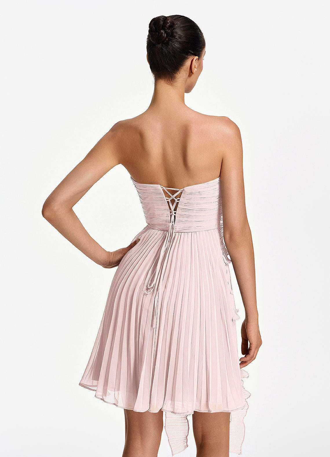 Ilona A-Line Mini Strapless Pleated Chiffon Prom Dress in Blushing Pink