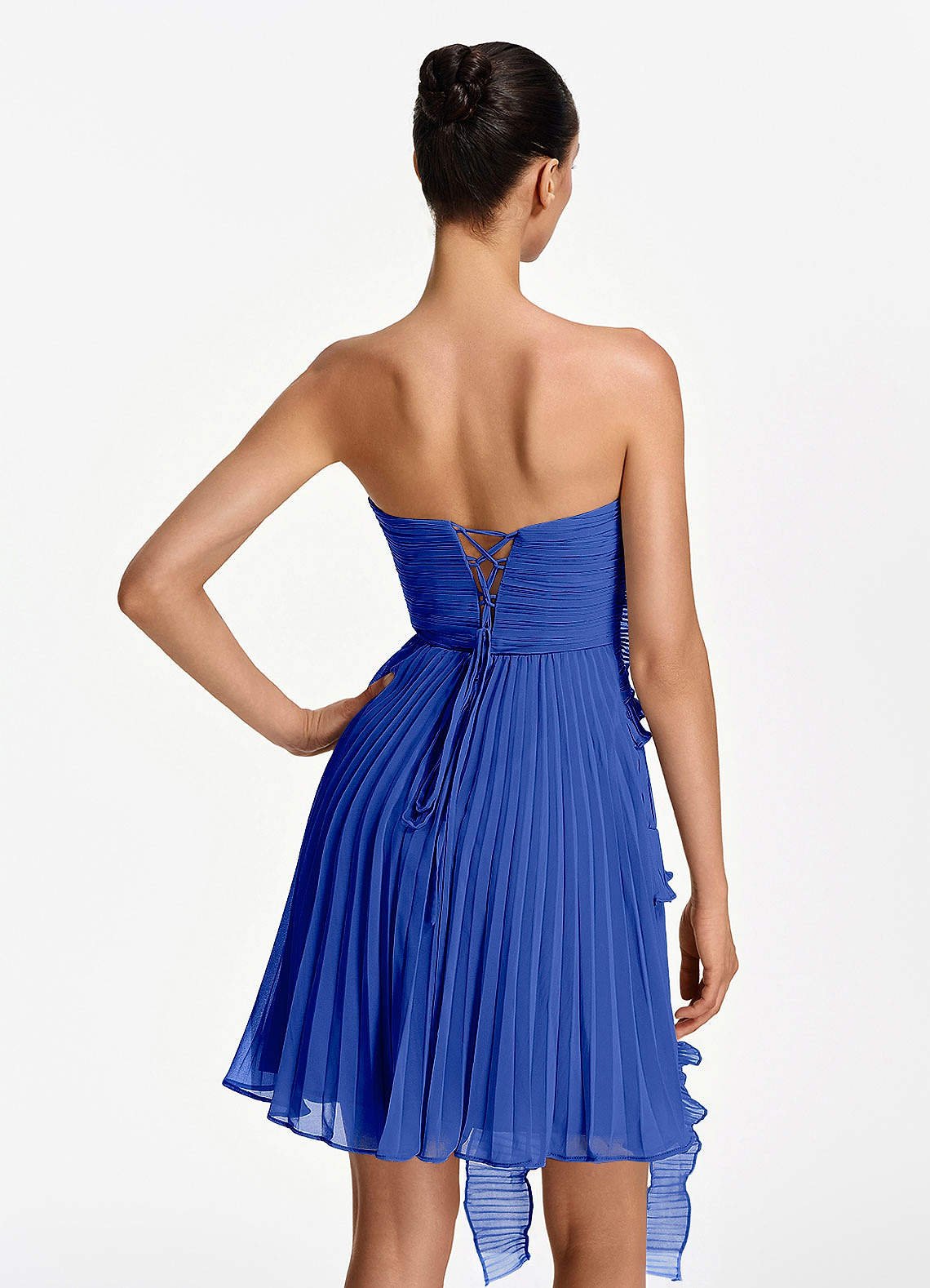 Ilona A-Line Mini Strapless Pleated Chiffon Prom Dress in Royal Blue