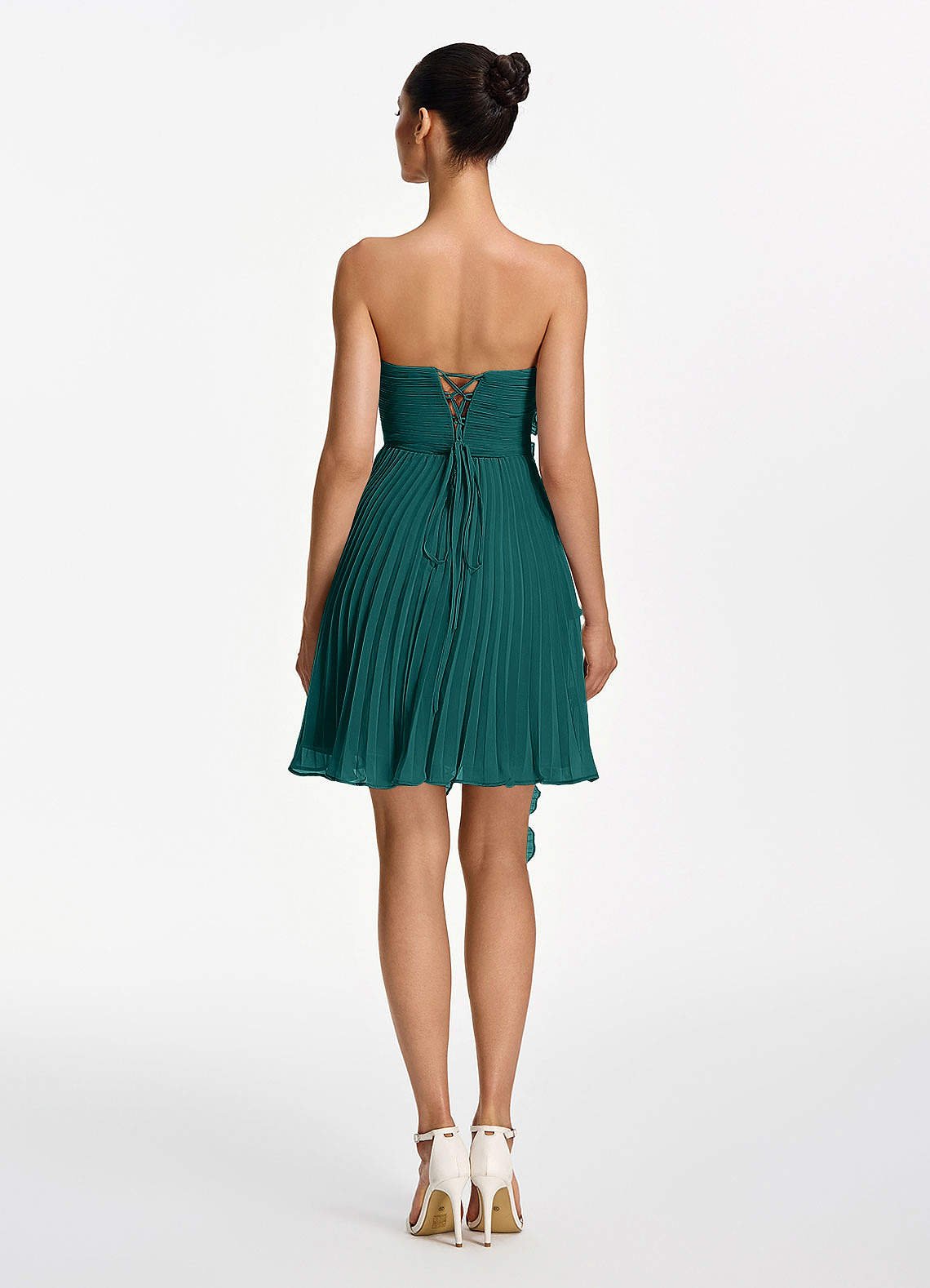 Ilona A-Line Mini Strapless Pleated Chiffon Prom Dress in Peacock
