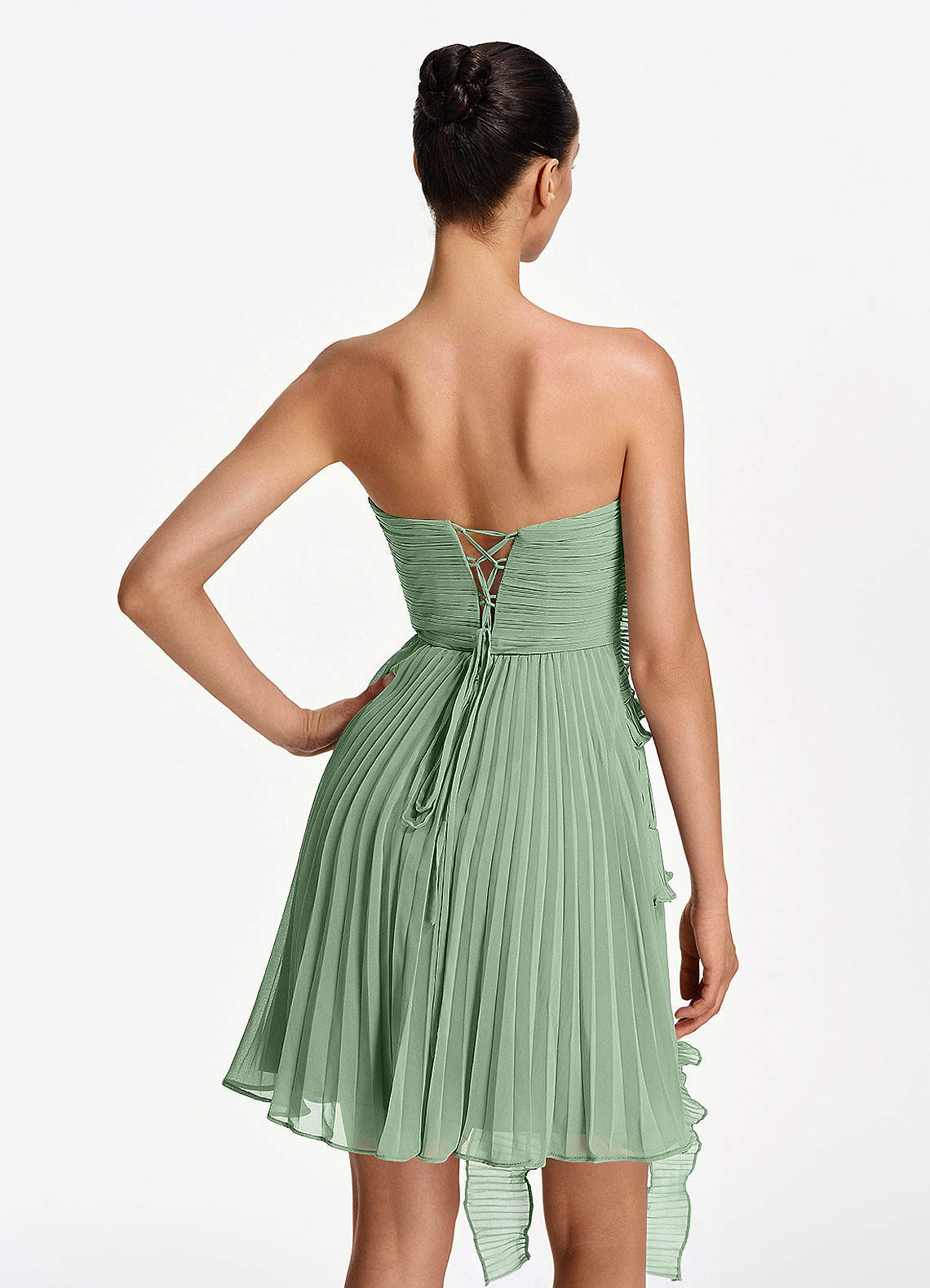 Ilona A-Line Mini Strapless Pleated Chiffon Prom Dress in matcha