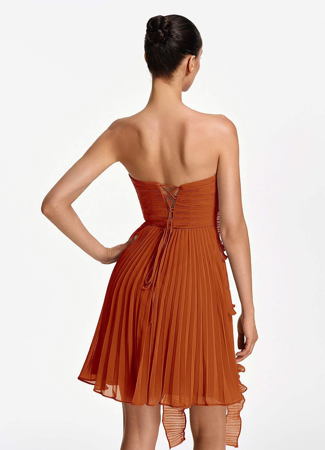 Ilona A-Line Mini Strapless Pleated Chiffon Prom Dress in Paprika