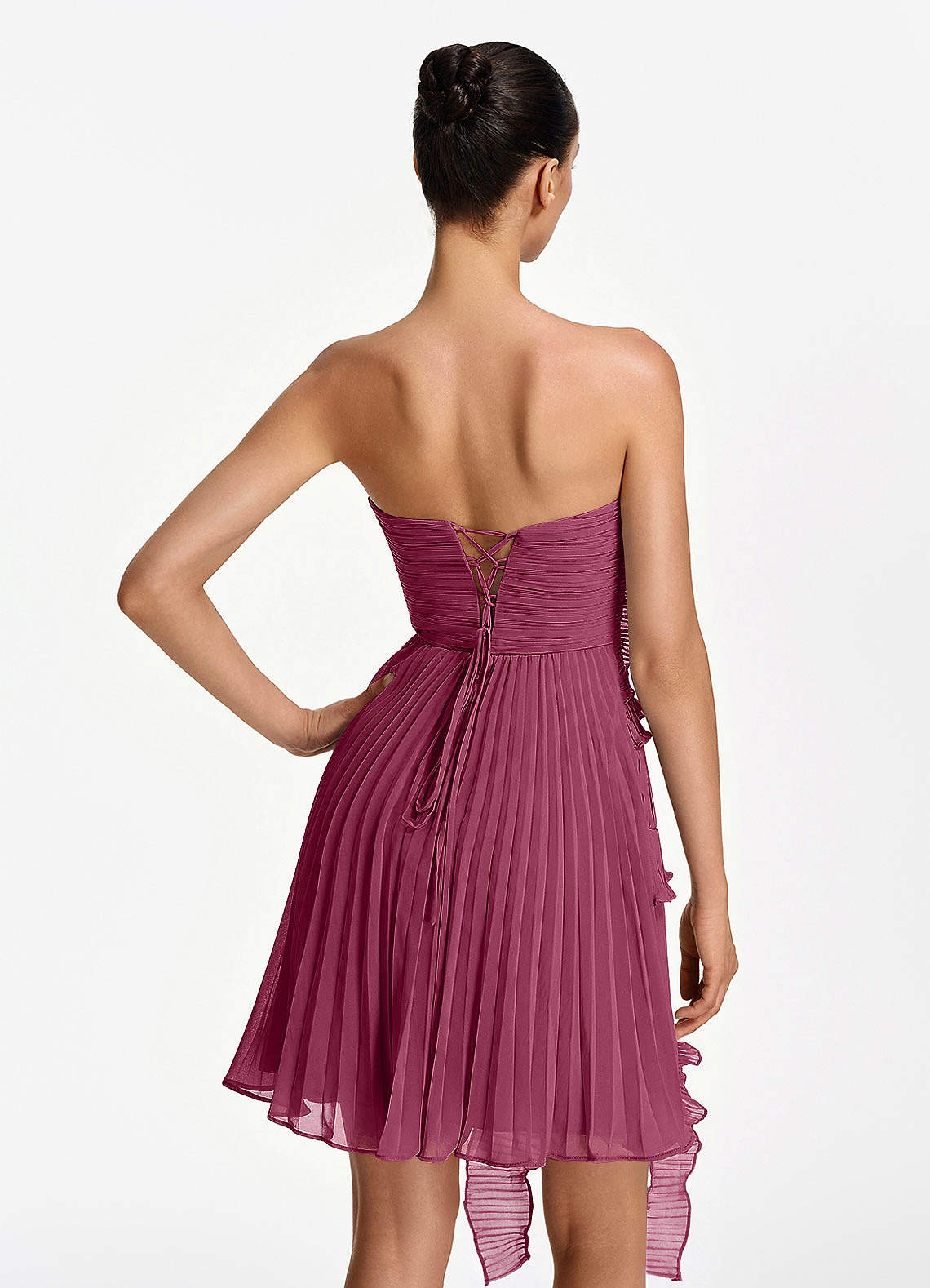 Ilona A-Line Mini Strapless Pleated Chiffon Prom Dress in Mulberry