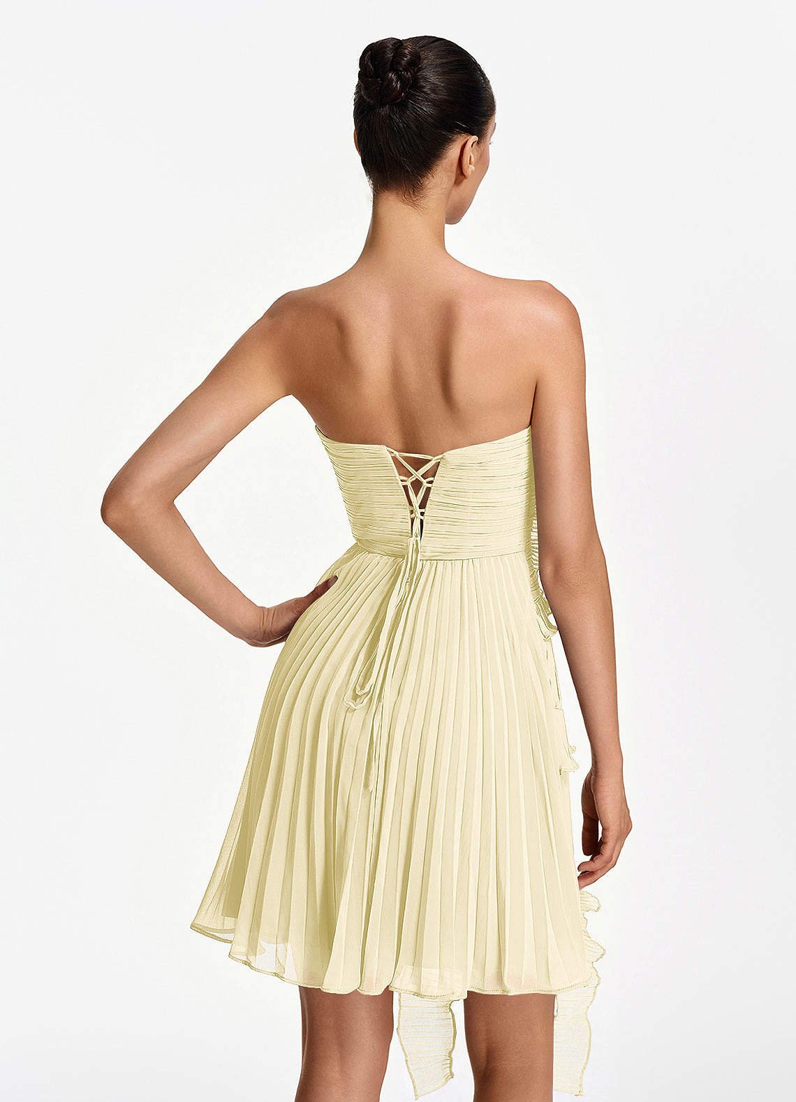 Ilona A-Line Mini Strapless Pleated Chiffon Prom Dress in Lemon Sorbet