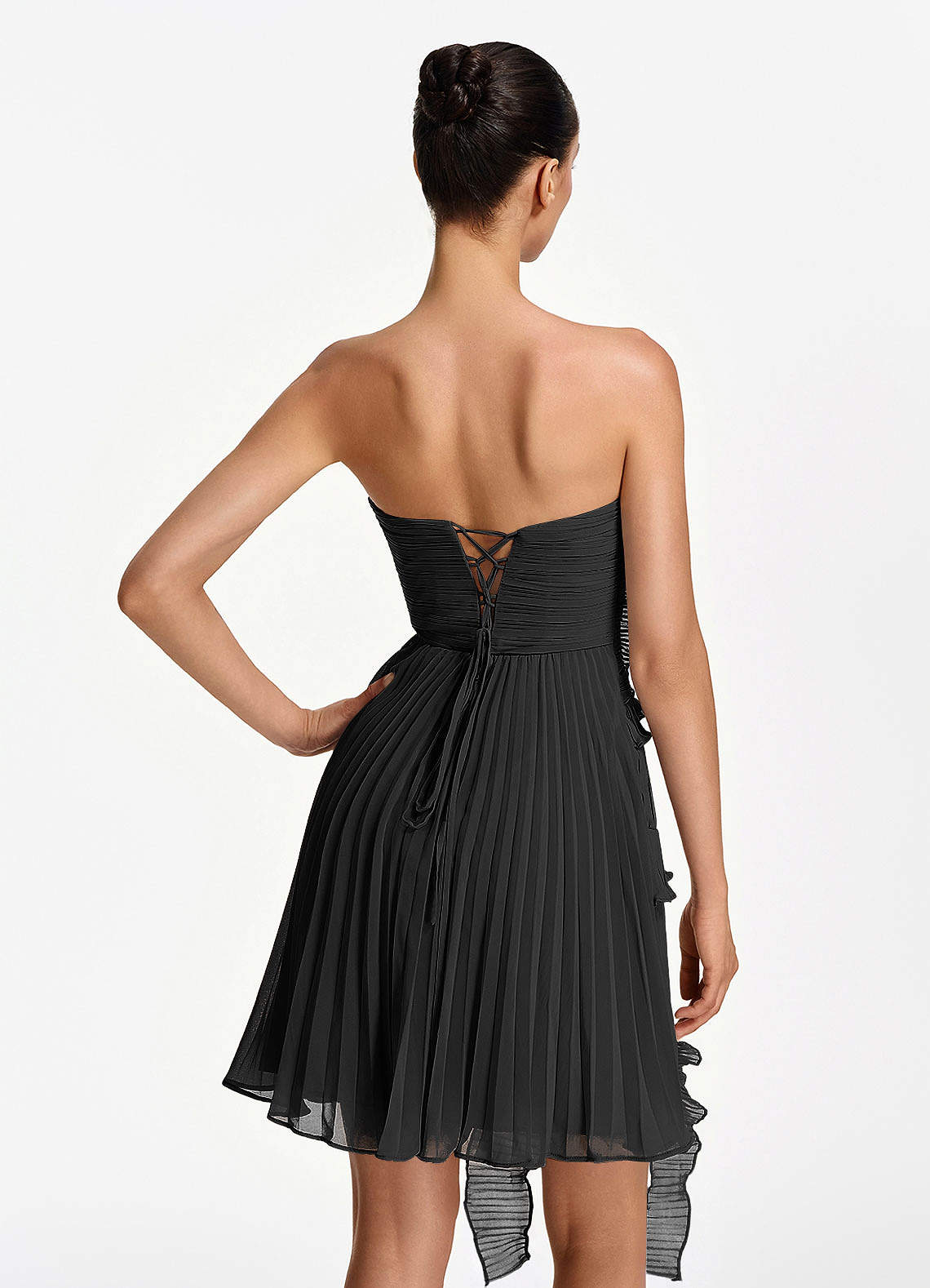 Ilona A-Line Mini Strapless Pleated Chiffon Prom Dress in black