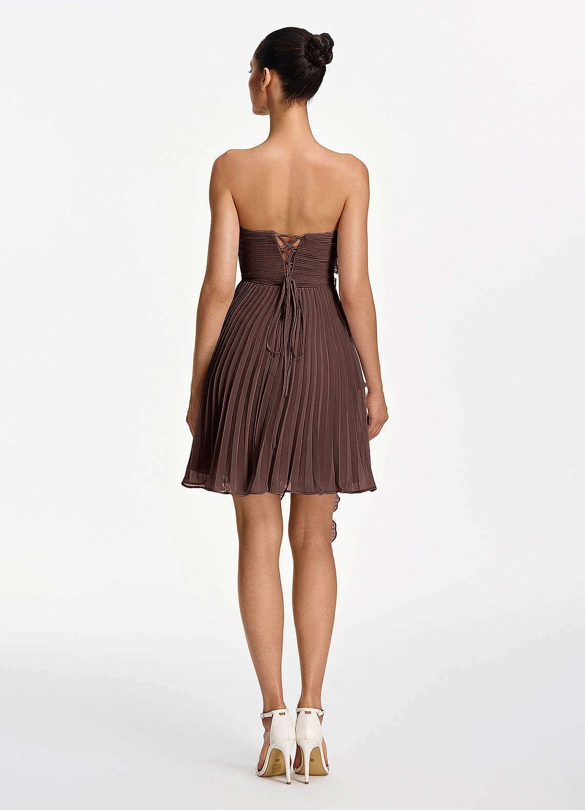 Ilona A-Line Mini Strapless Pleated Chiffon Prom Dress in Ganache