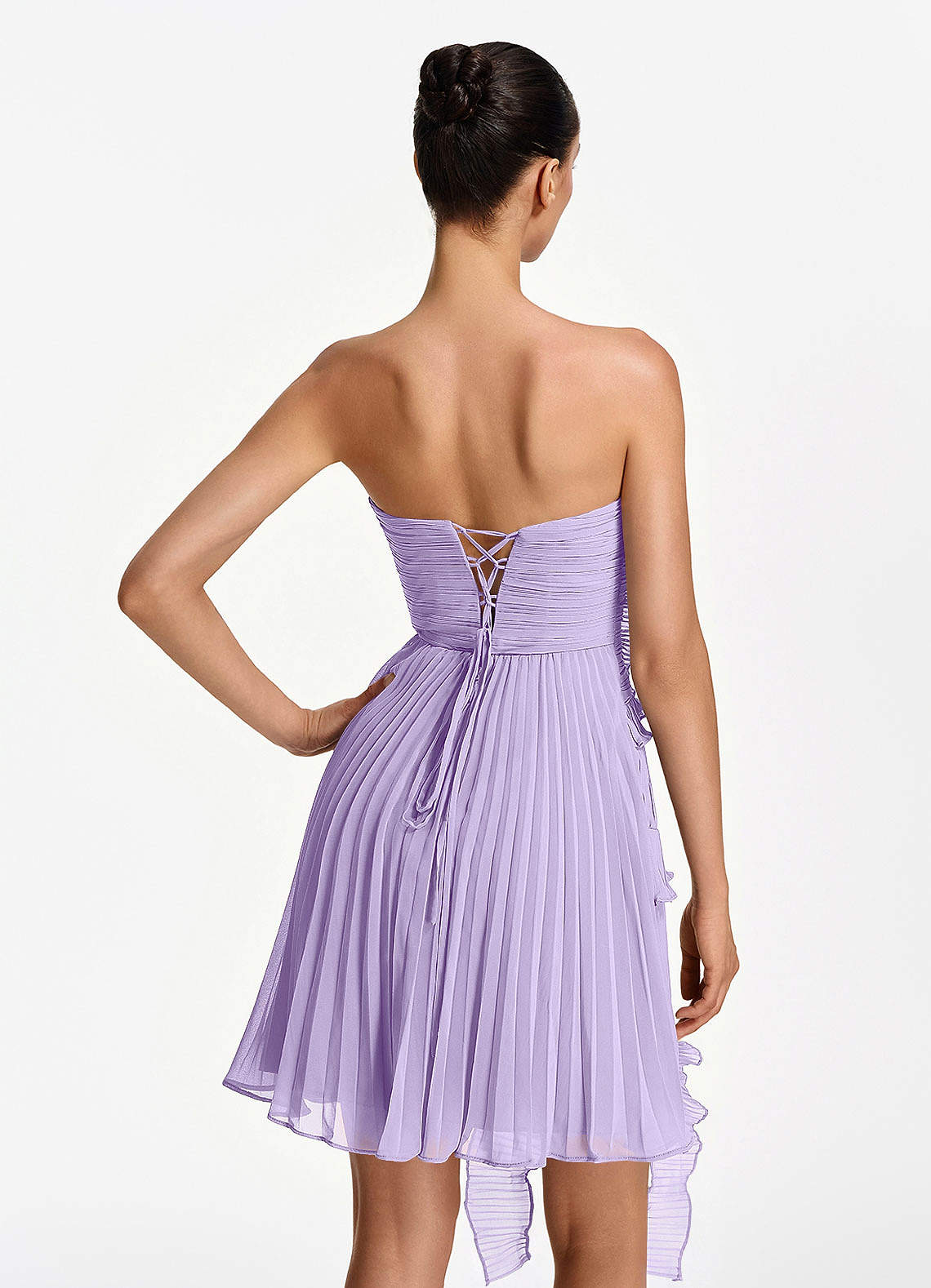 Ilona A-Line Mini Strapless Pleated Chiffon Prom Dress in Lilac
