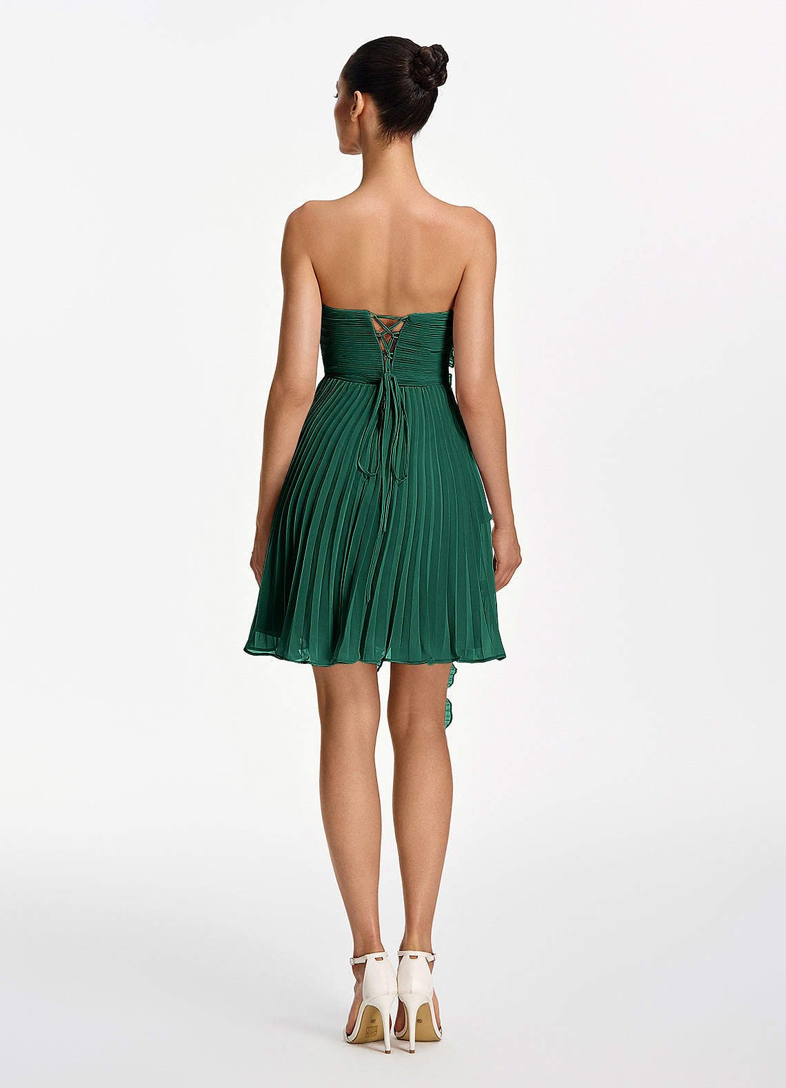 Ilona A-Line Mini Strapless Pleated Chiffon Prom Dress in Emerald