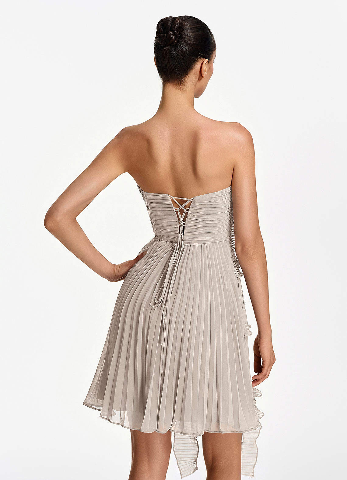 Ilona A-Line Mini Strapless Pleated Chiffon Prom Dress in Frost